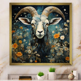 Blue and yellow goat blooms - Goat Living Room Wall Art