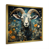 Blue and yellow goat blooms - Goat Living Room Wall Art