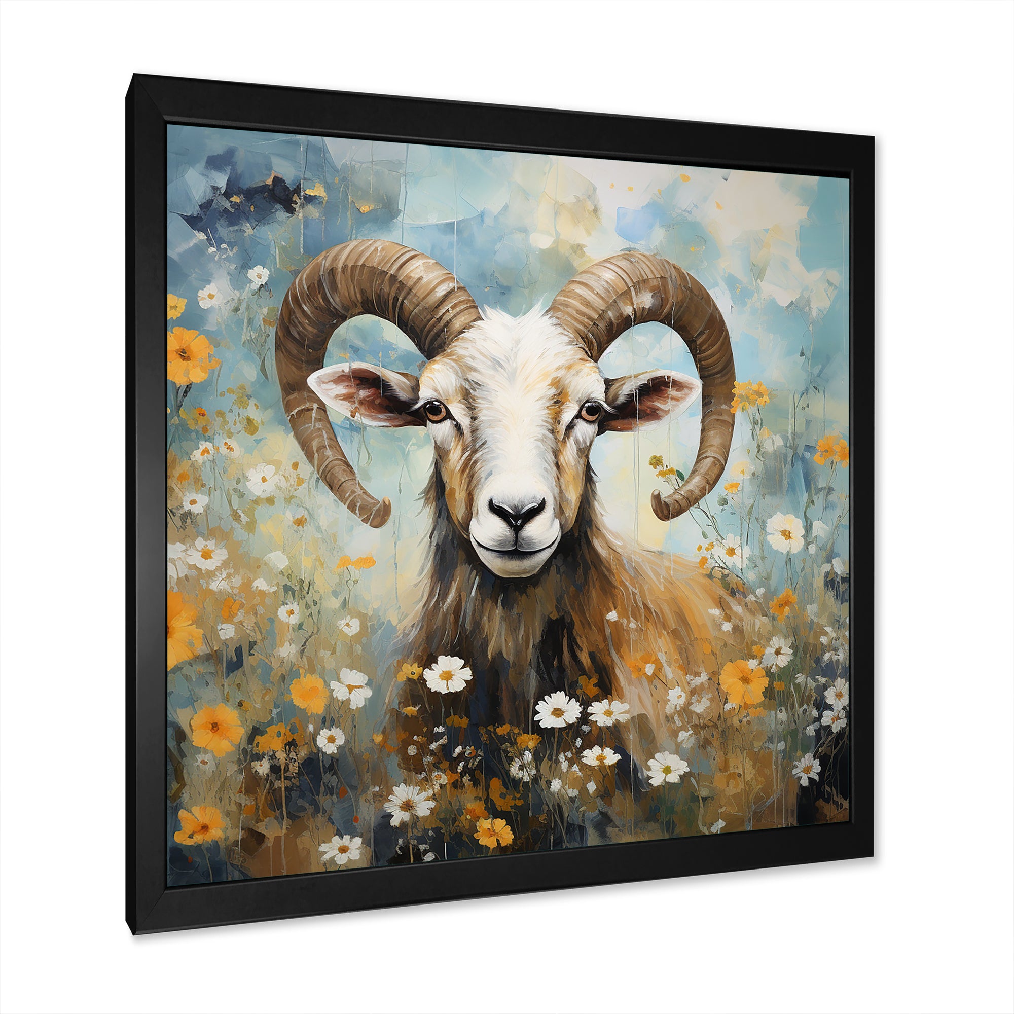Yellow goat blooms in meadow flowers - Goat Canvas Wall Art