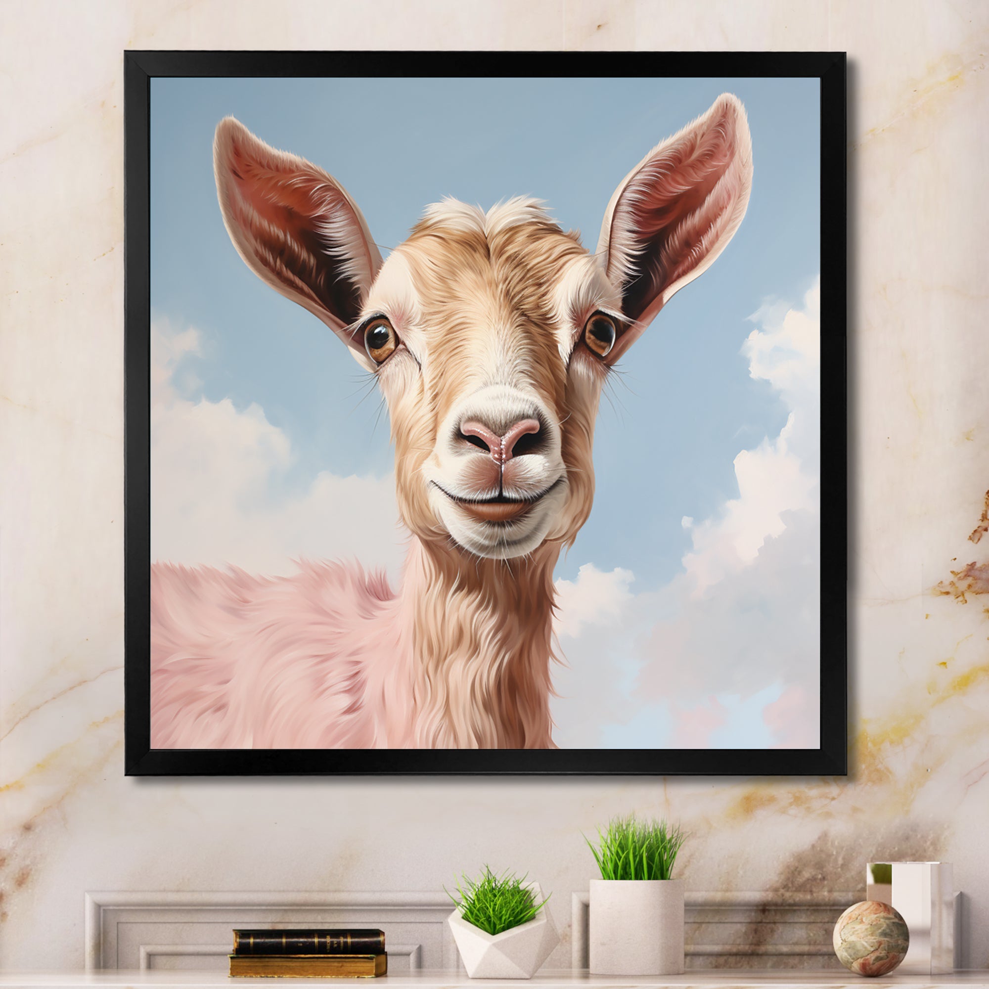 Dreamy cloud Pink goat portrait - Goat Wall Art Prints