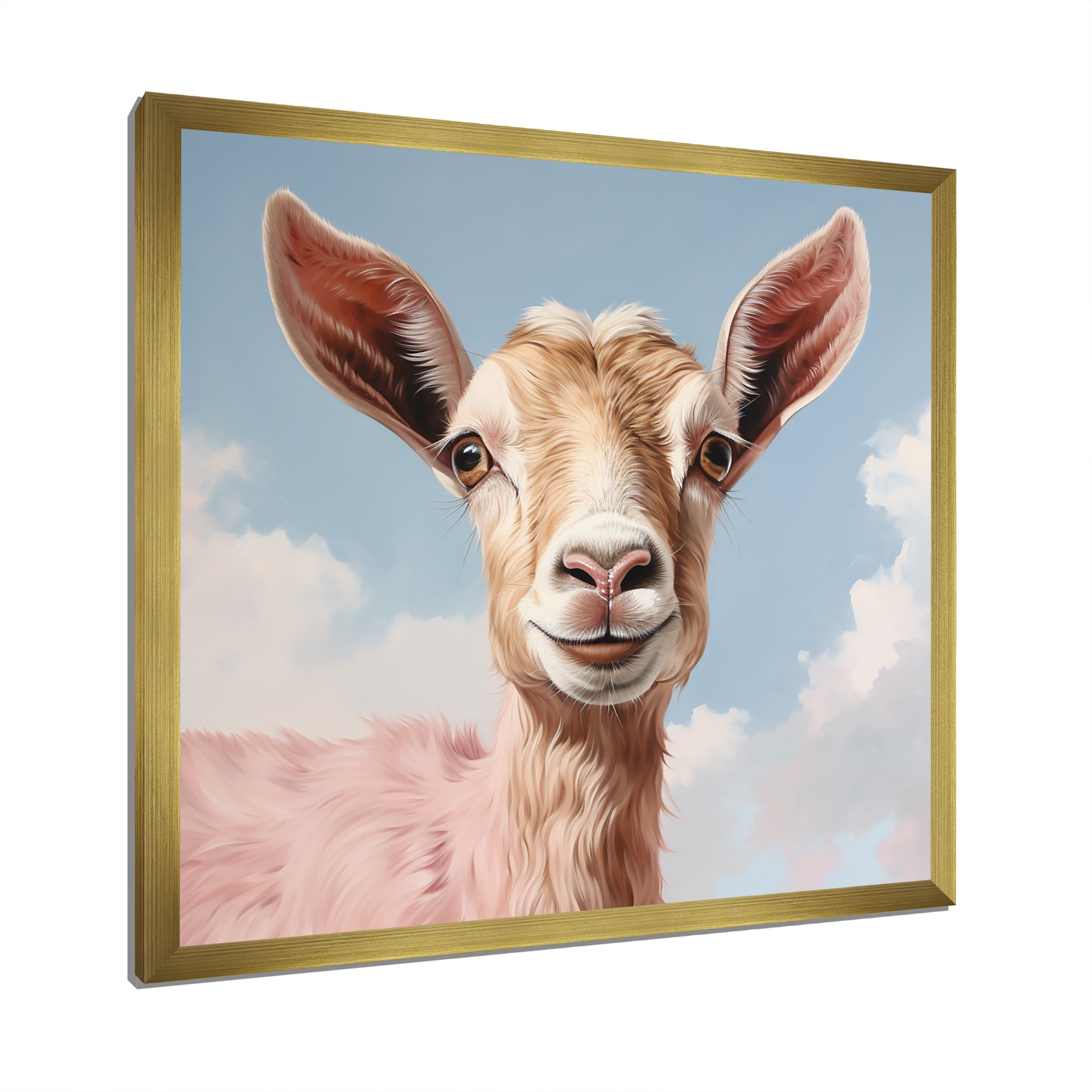 Dreamy cloud Pink goat portrait - Goat Wall Art Prints