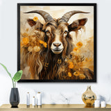 Yellow and brown Goat floral meadow - Goat Living Room Wall Art