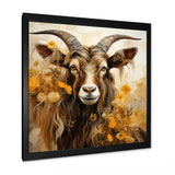 Yellow and brown Goat floral meadow - Goat Living Room Wall Art