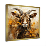 Yellow and brown Goat floral meadow - Goat Living Room Wall Art