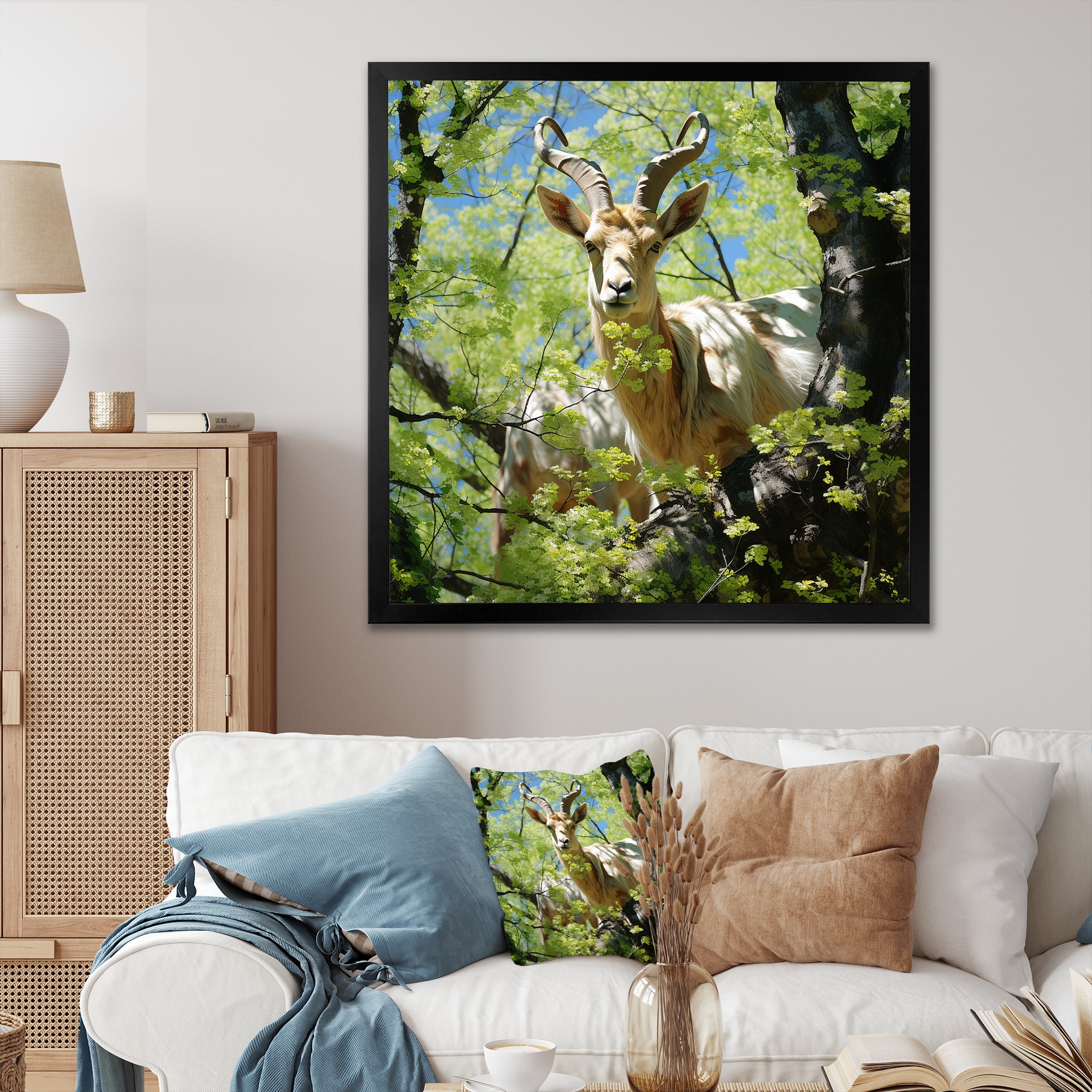 White Portrait of Pastoral Goat in forest - White Goat Wall Art