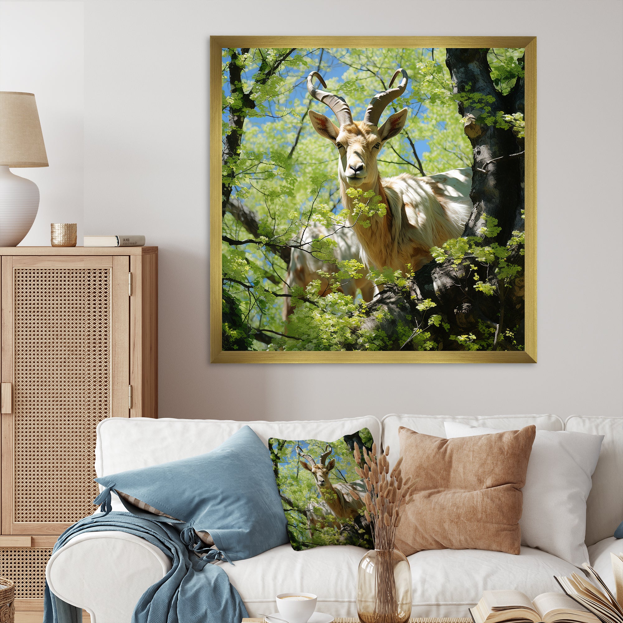 White Portrait of Pastoral Goat in forest - White Goat Wall Art