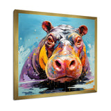 Blue Colorful Hippo harmony - Hippopotamus Framed Canvas Art