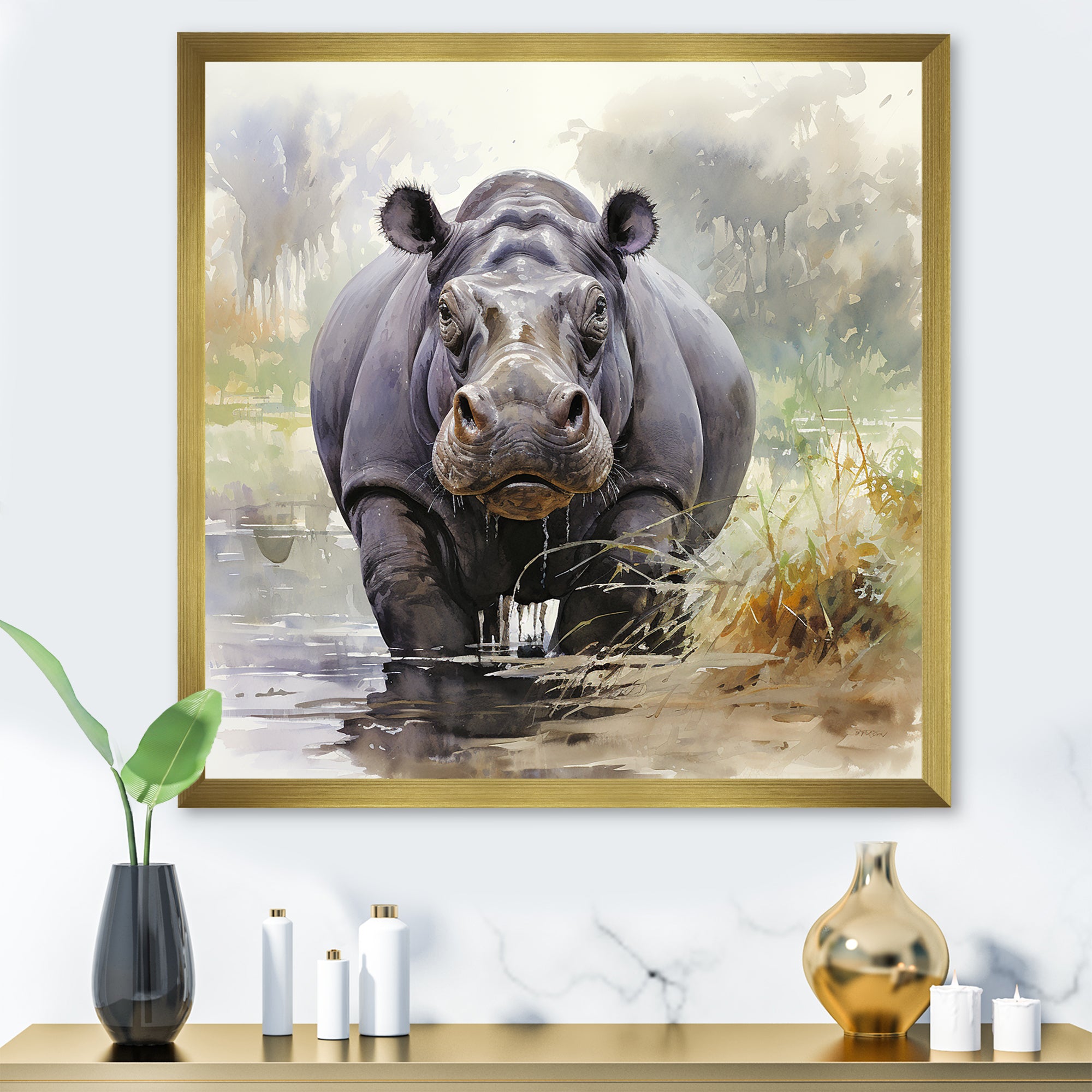 Grey Serene Hippo Majesty - Hippopotamus Home Decor Art