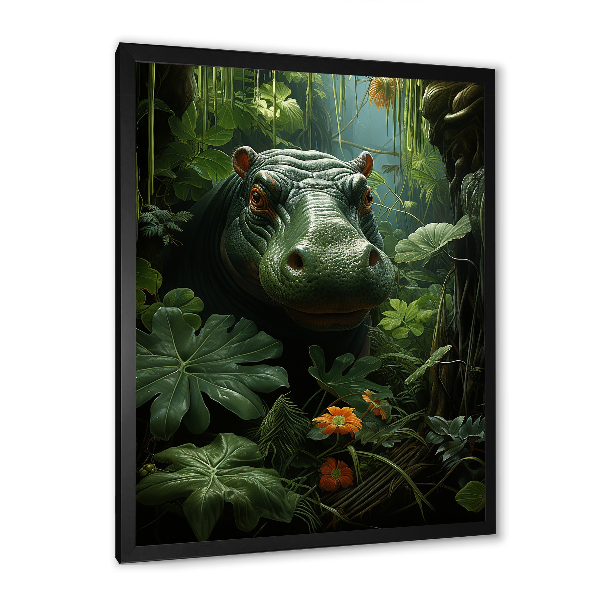 Green Vibrant Hippo Portrait - Hippopotamus Wall Art Prints