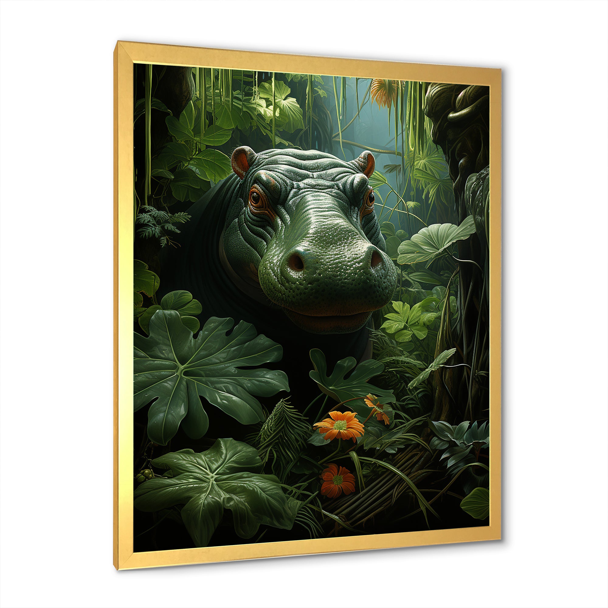 Green Vibrant Hippo Portrait - Hippopotamus Wall Art Prints