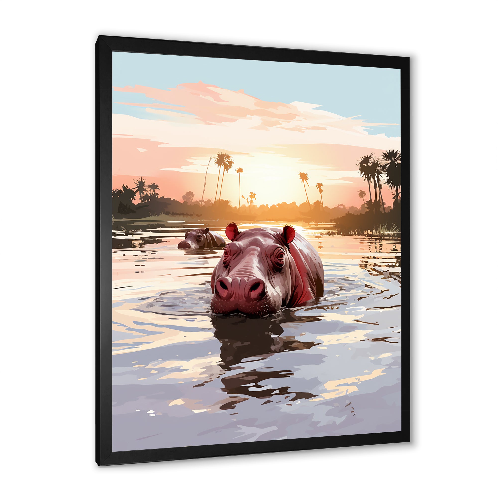 Grey Silhouetted Safari Hippo - Hippopotamus Home Decor Art
