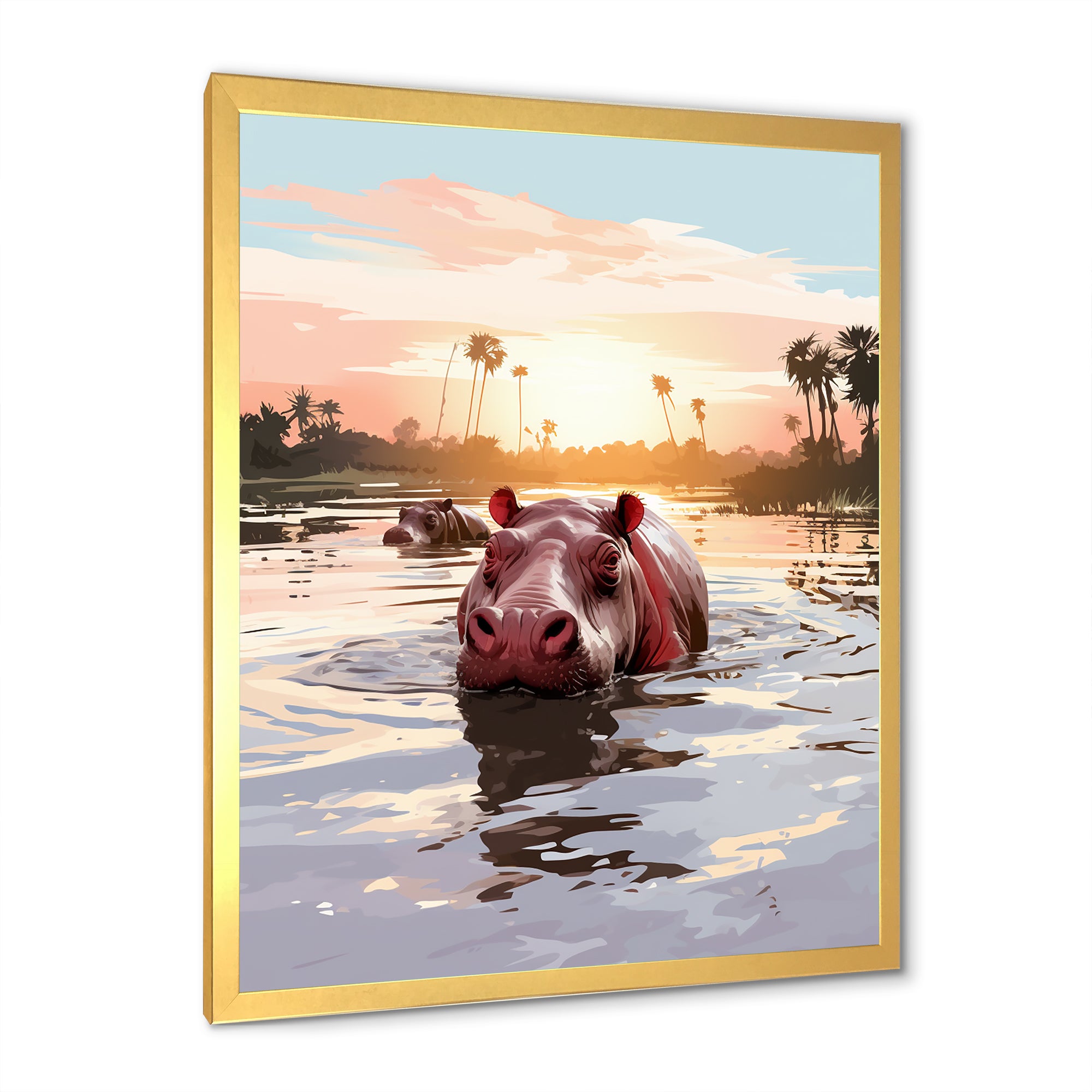 Grey Silhouetted Safari Hippo - Hippopotamus Home Decor Art
