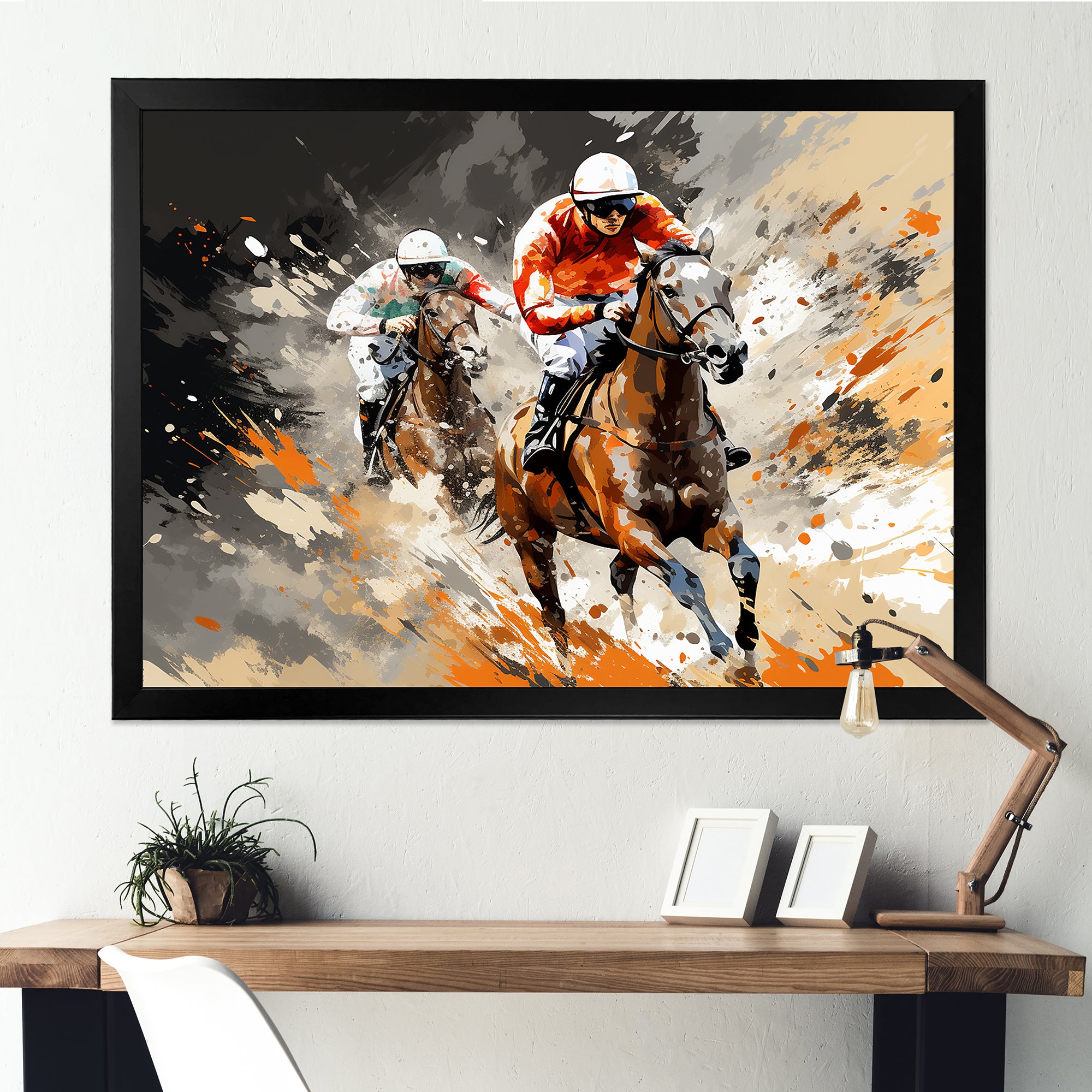 Brown Horse Racing Frenzy - Horse Racing Canvas Wall Art