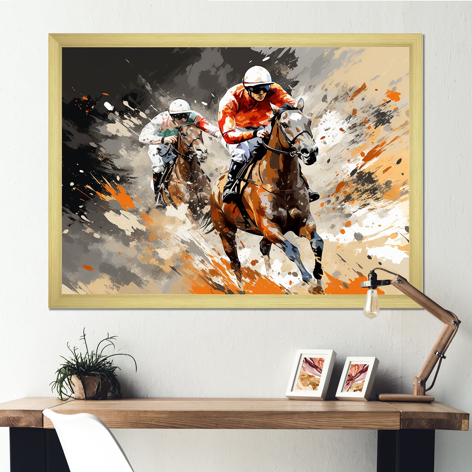 Brown Horse Racing Frenzy - Horse Racing Canvas Wall Art