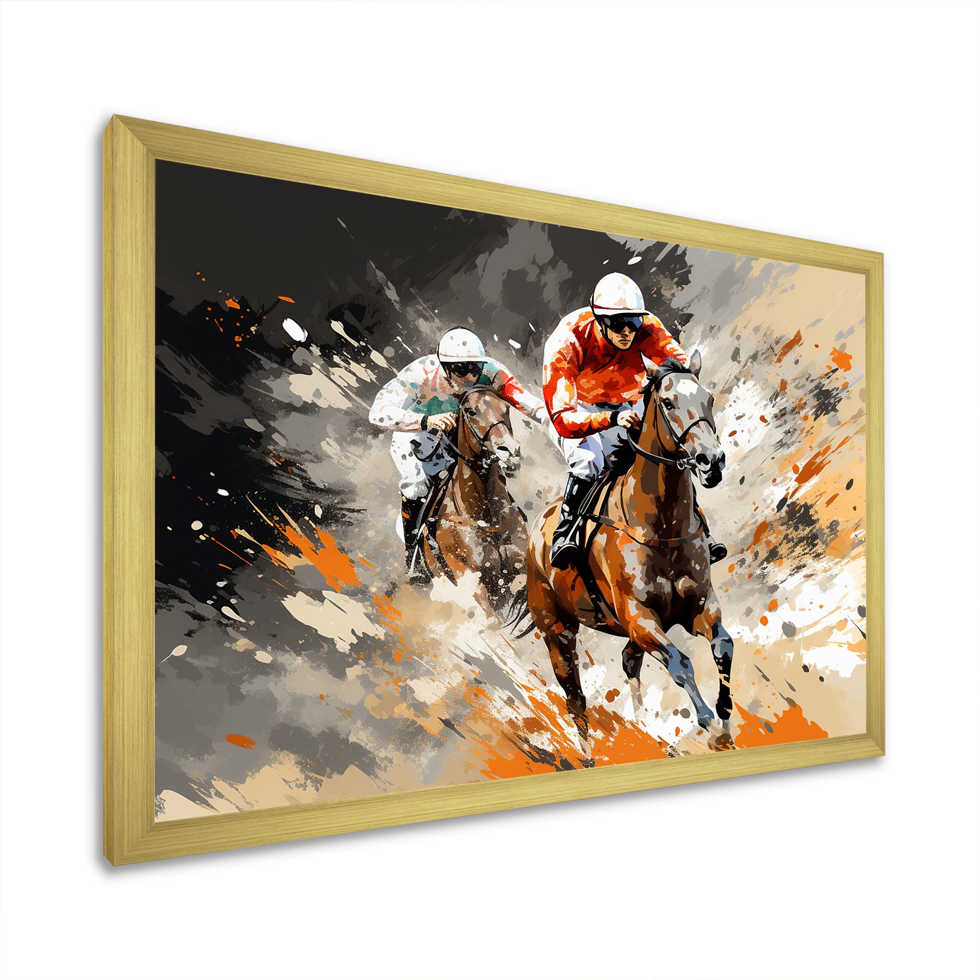 Brown Horse Racing Frenzy - Horse Racing Canvas Wall Art