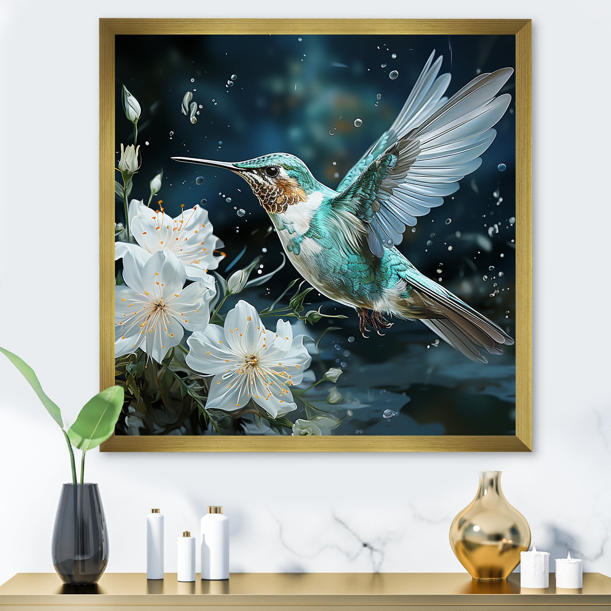 Green floral dancing Hummingbird - Hummingbird Wall Decor