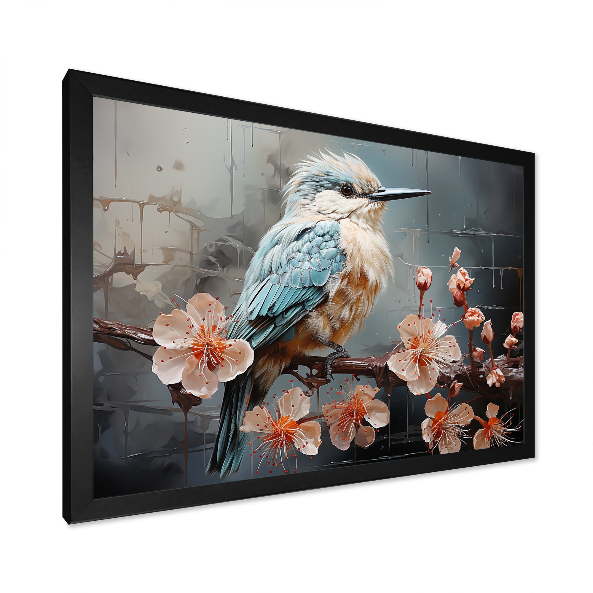 Blue floral dancing Hummingbird - Hummingbird Wall Art Prints