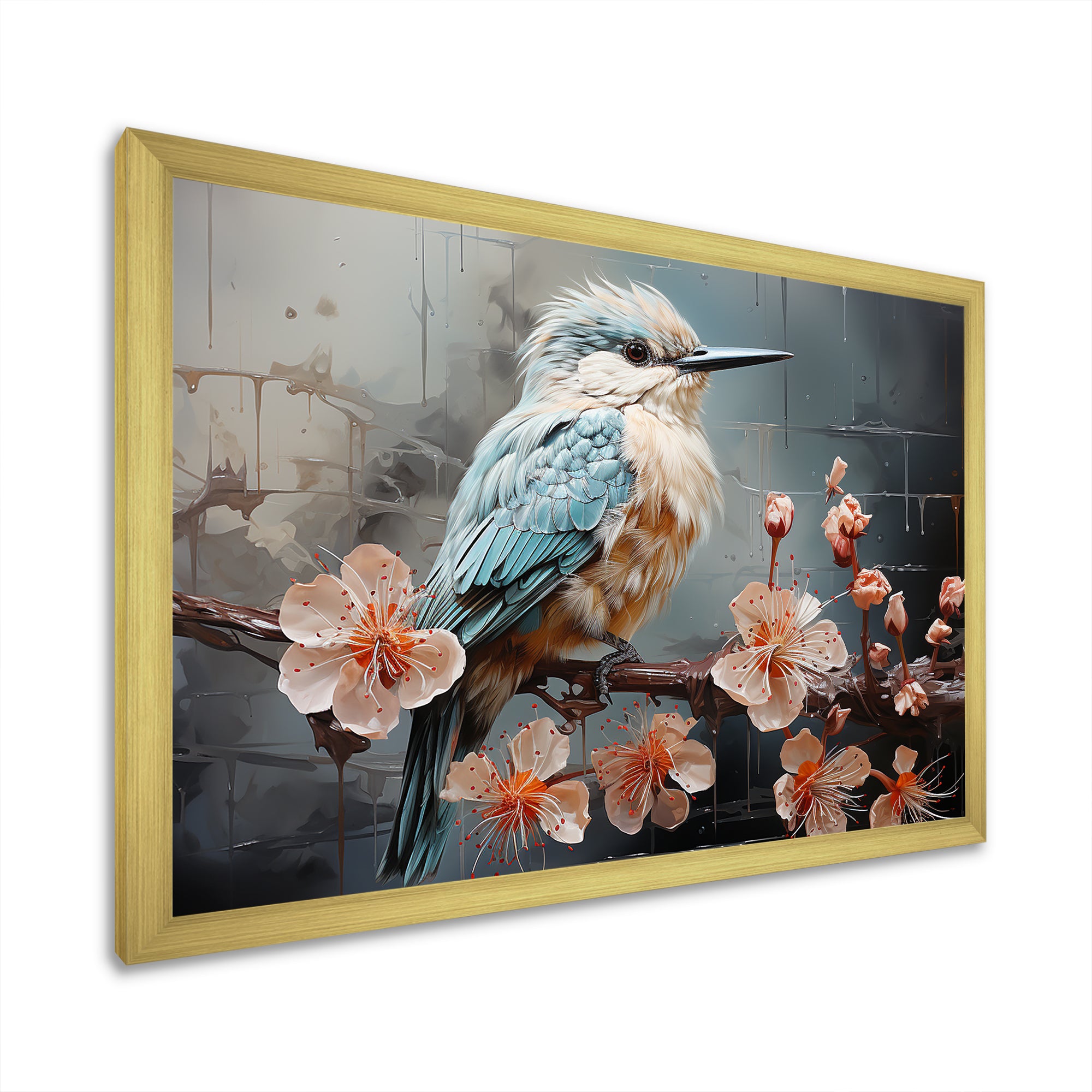Blue floral dancing Hummingbird - Hummingbird Wall Art Prints