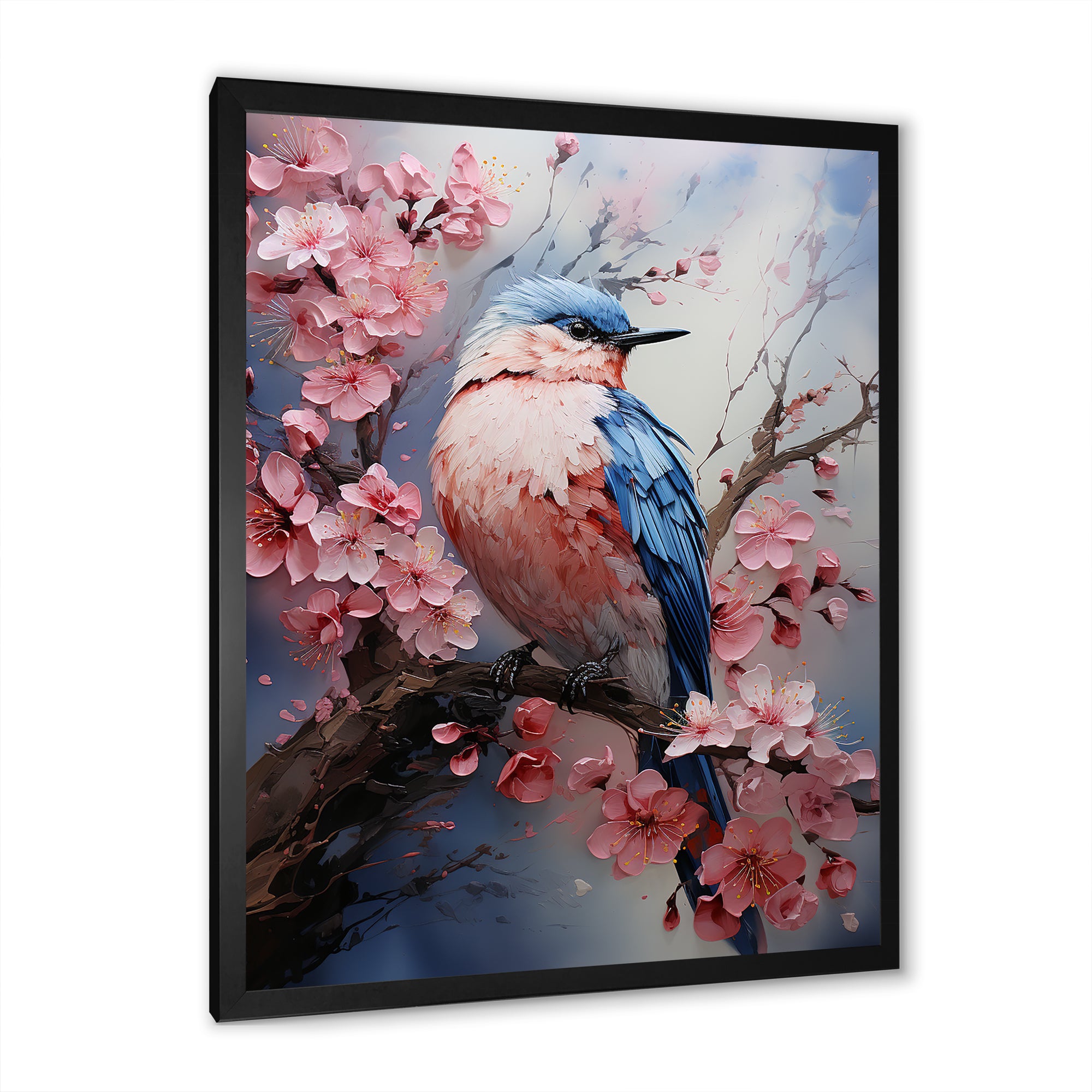 Blue bird among florals - Bird Home Decor Art
