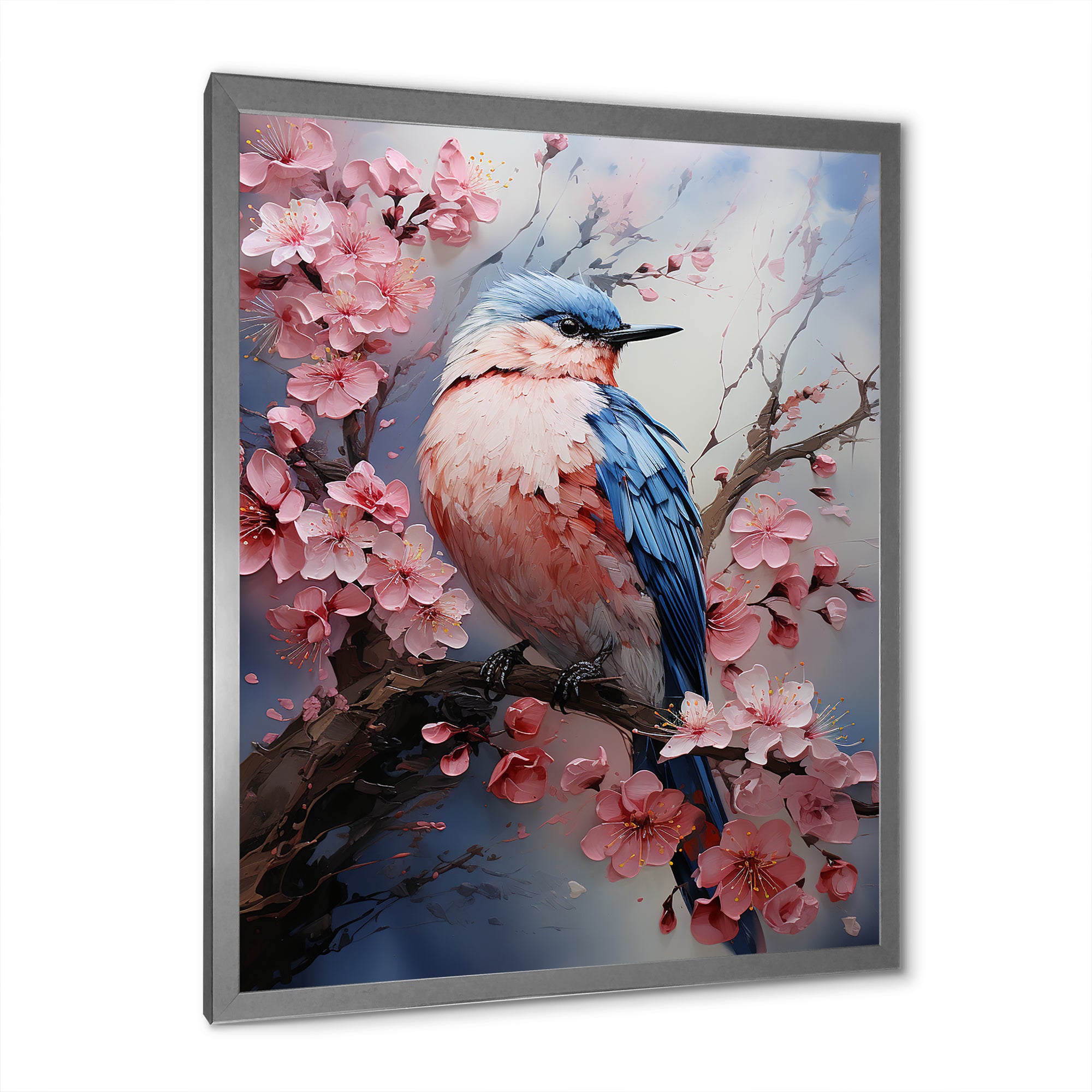 Blue bird among florals - Bird Home Decor Art