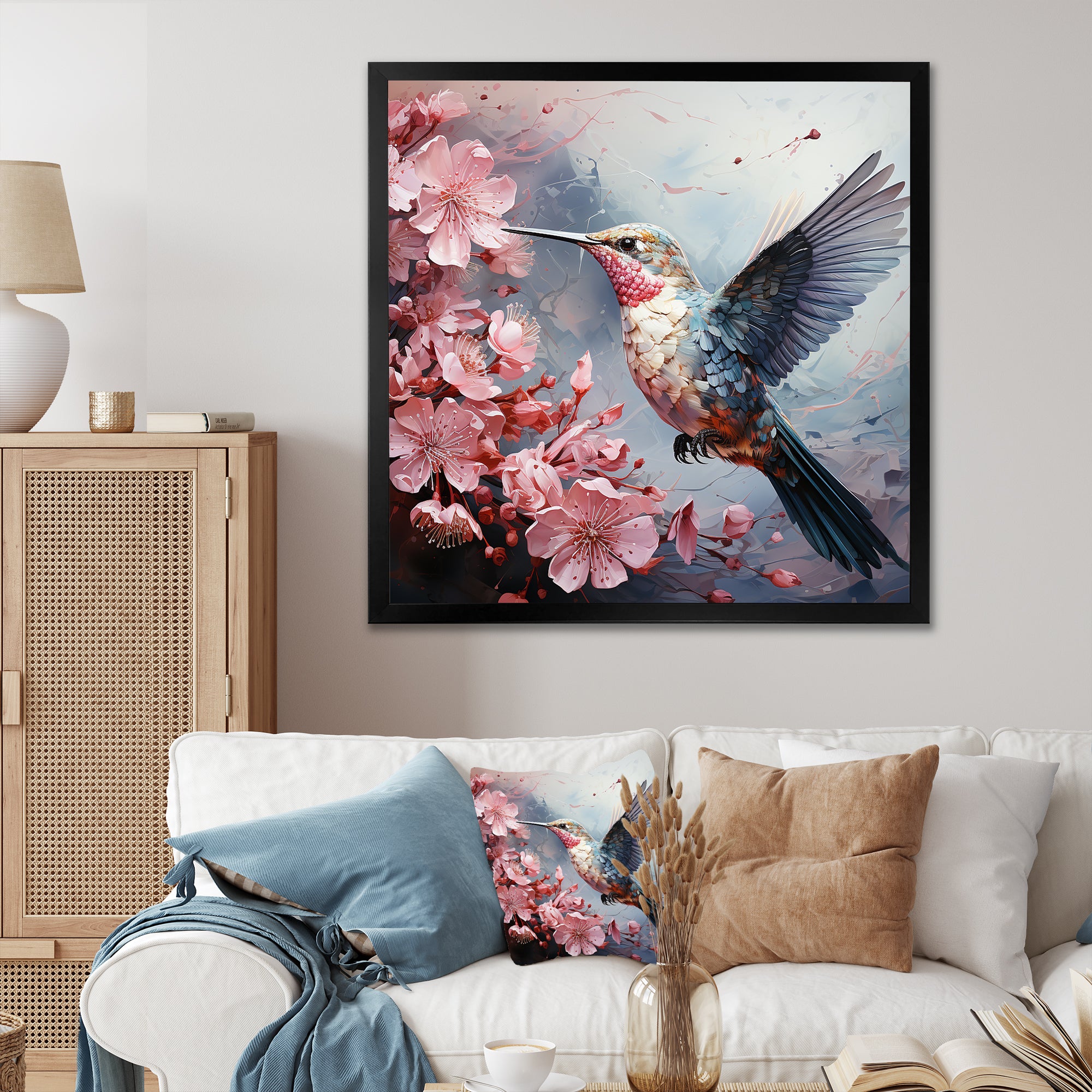 Floral Flight hummingbird - Hummingbird Living Room Wall Art