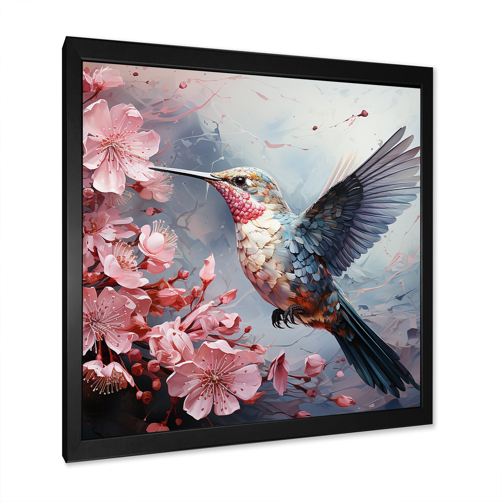 Floral Flight hummingbird - Hummingbird Living Room Wall Art