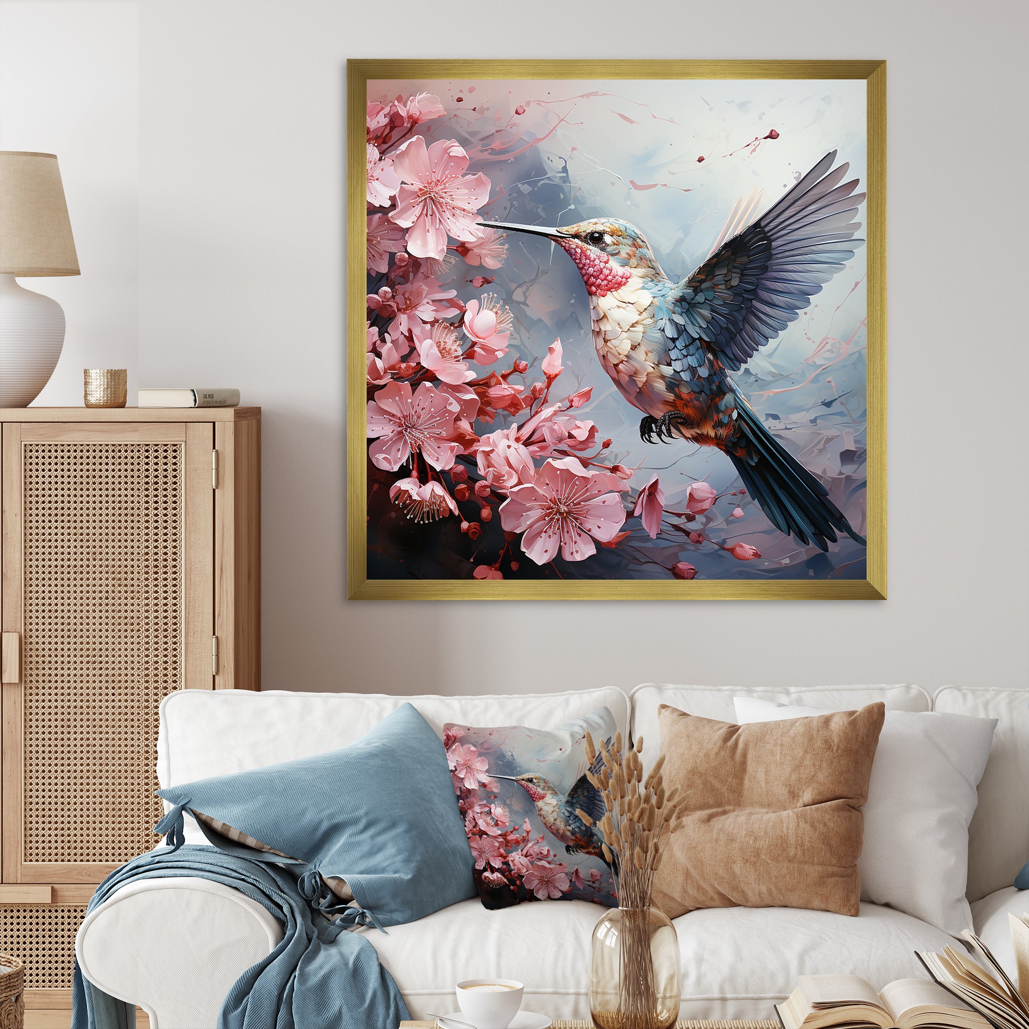 Floral Flight hummingbird - Hummingbird Living Room Wall Art