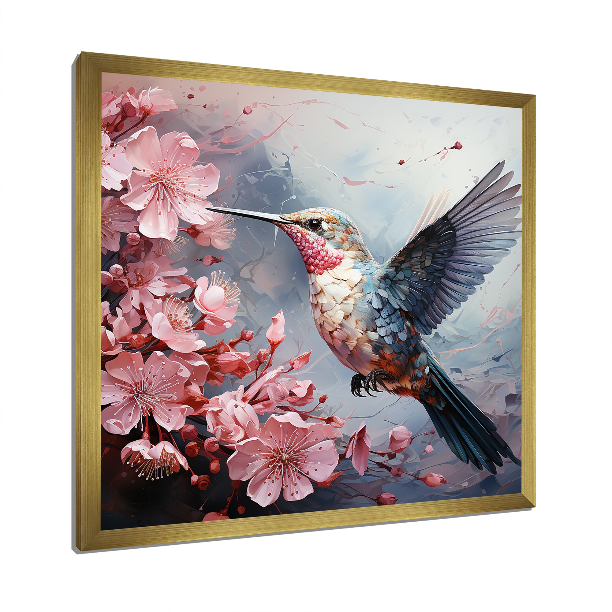 Floral Flight hummingbird - Hummingbird Living Room Wall Art
