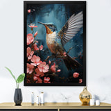 Blue Floral Flight hummingbird - Hummingbird Bedroom Wall Art