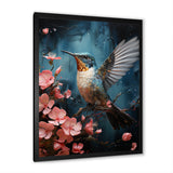 Blue Floral Flight hummingbird - Hummingbird Bedroom Wall Art