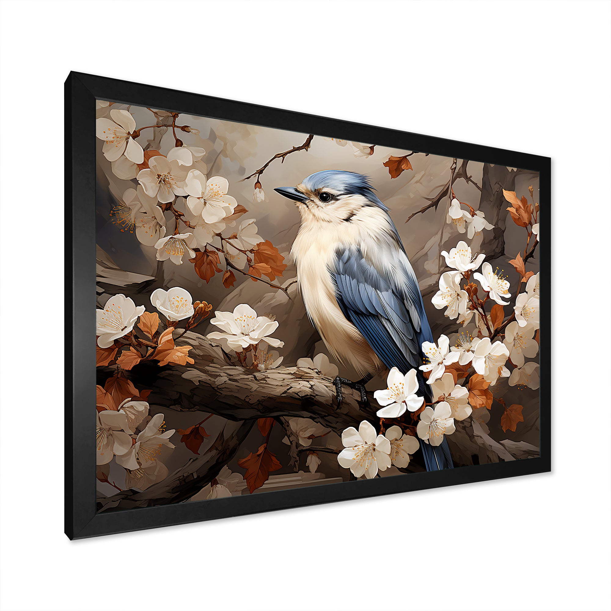 Blue floral Ethereal bird - Bird Canvas Wall Art