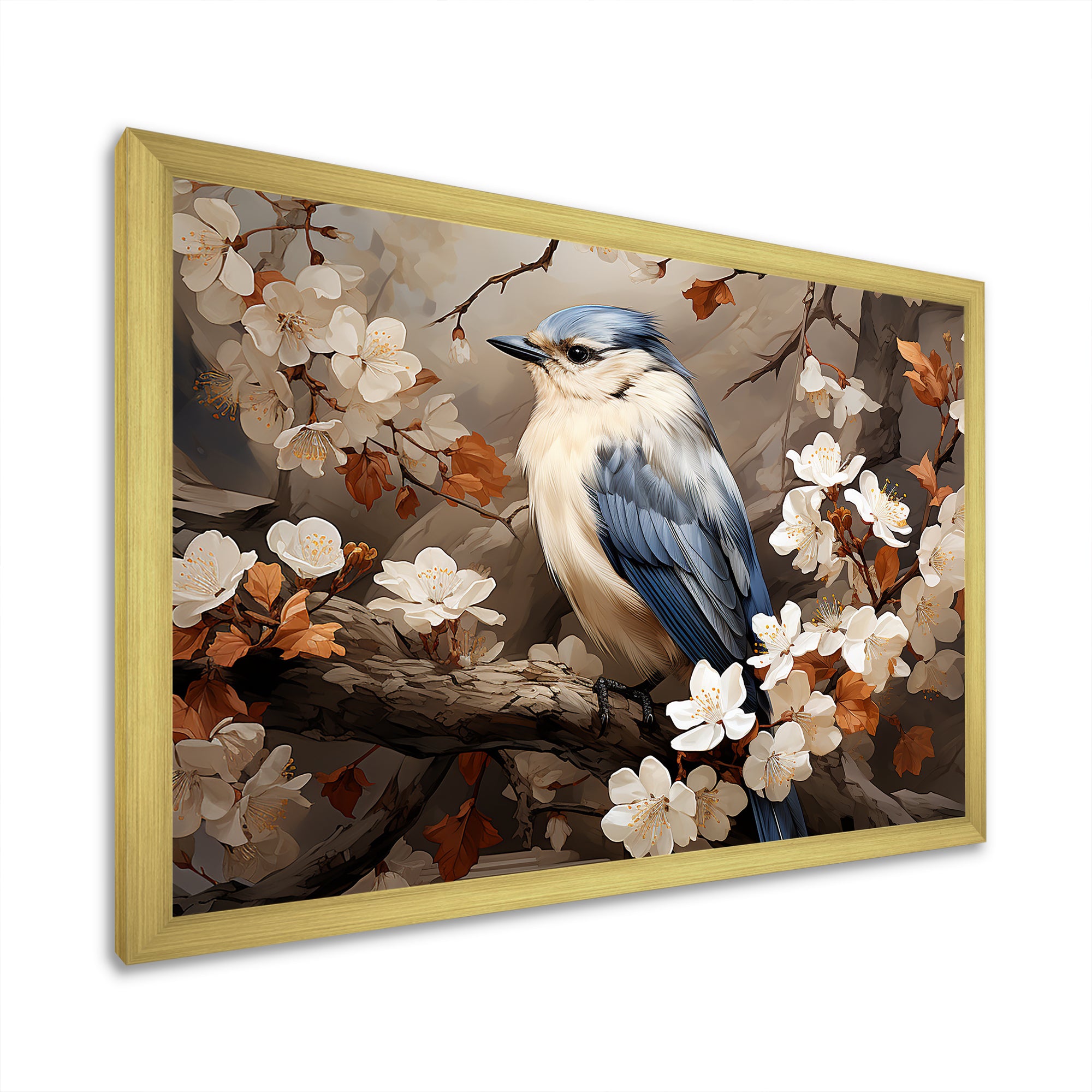 Blue floral Ethereal bird - Bird Canvas Wall Art