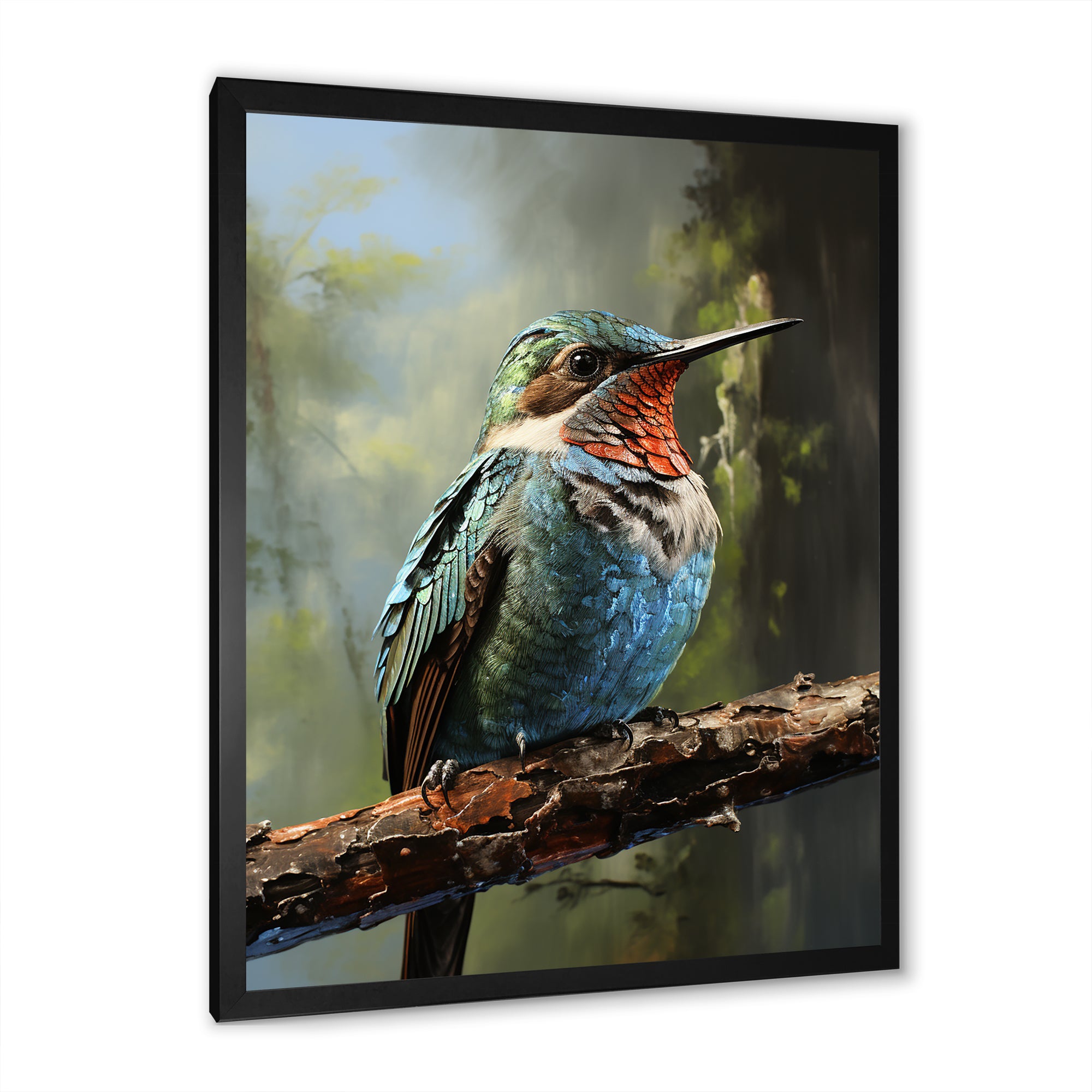 Blue and green Radiant hummingbird Beauty - Hummingbird Framed Canvas Art