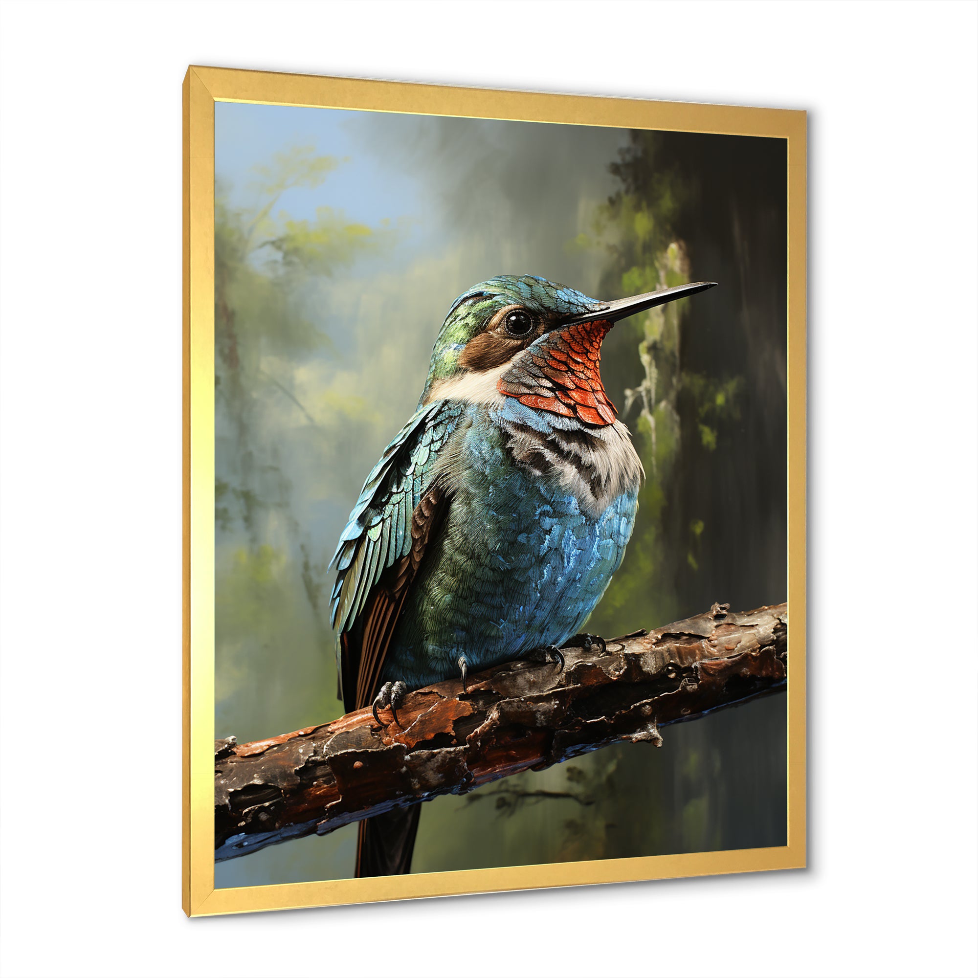 Blue and green Radiant hummingbird Beauty - Hummingbird Framed Canvas Art