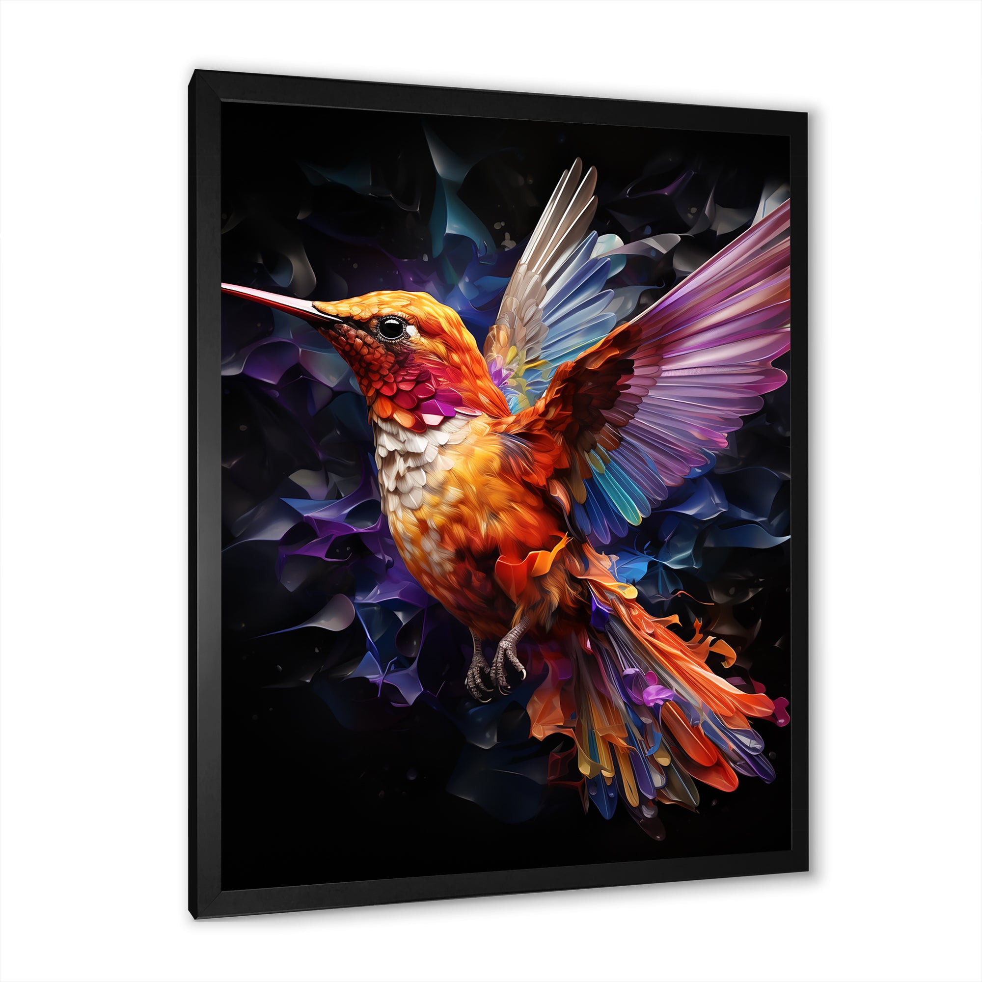 Orange and pink Radiant hummingbird Beauty - Hummingbird Bedroom Wall Art