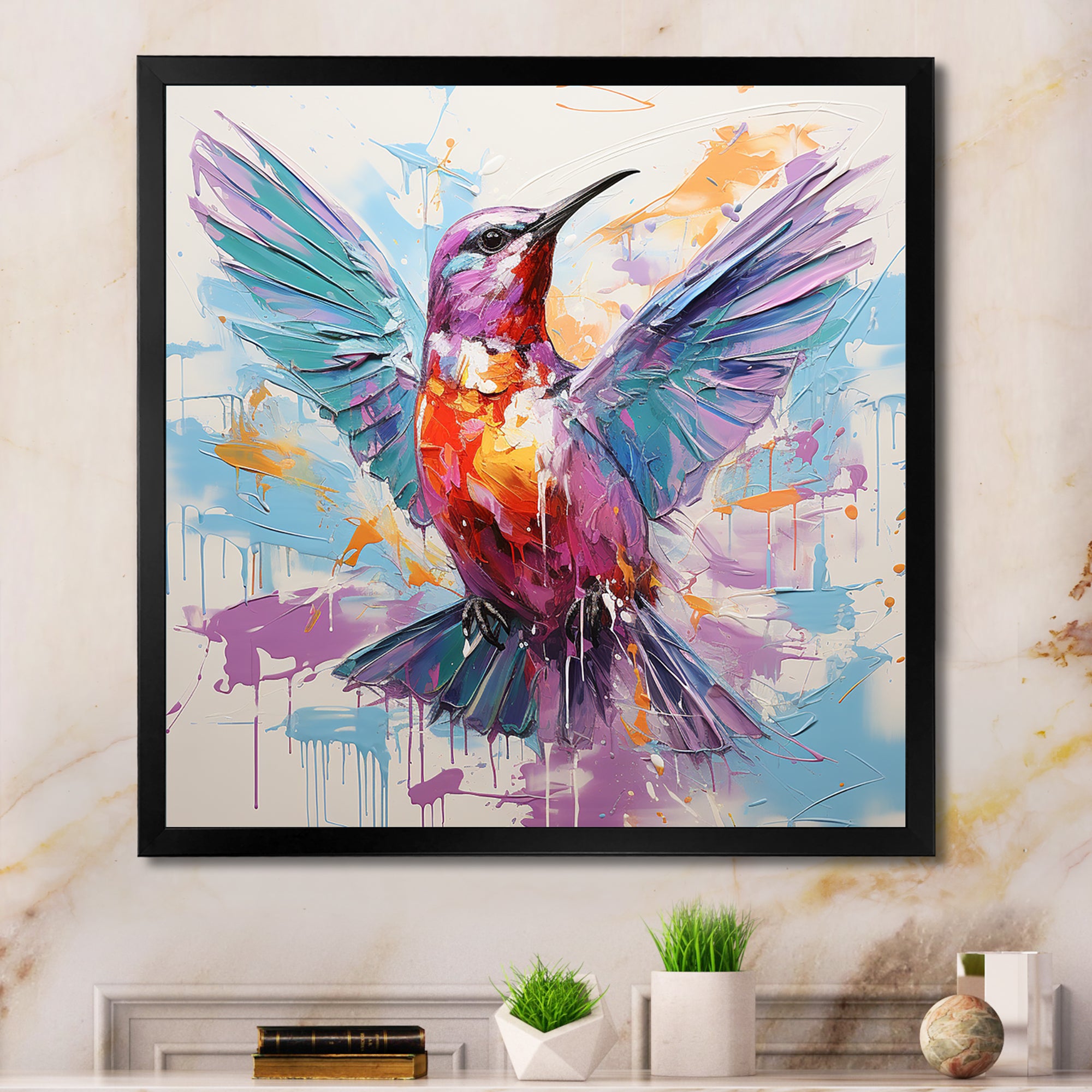 Blue and purple Vibrant hummingbird - Blue Hummingbird Wall Art