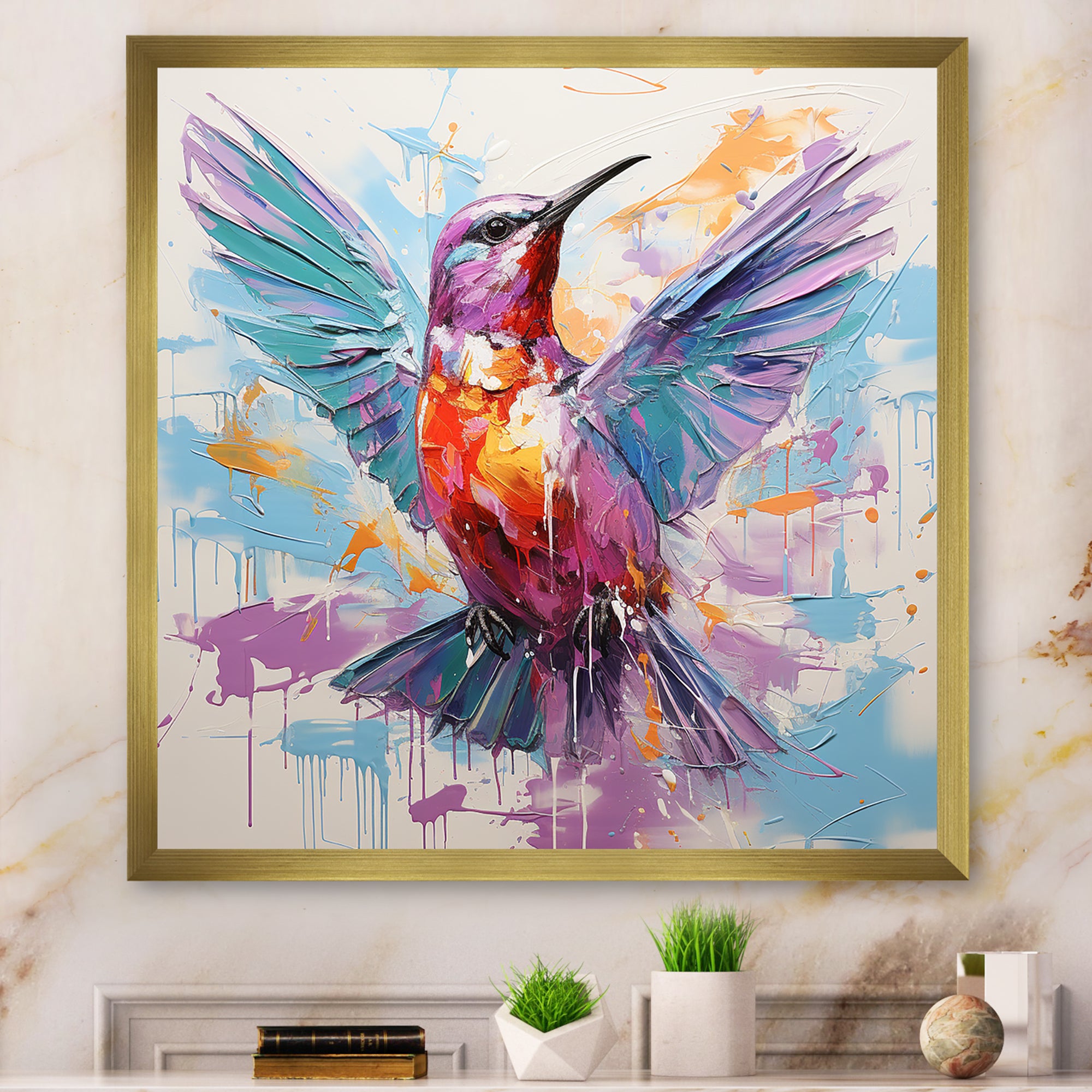 Blue and purple Vibrant hummingbird - Blue Hummingbird Wall Art