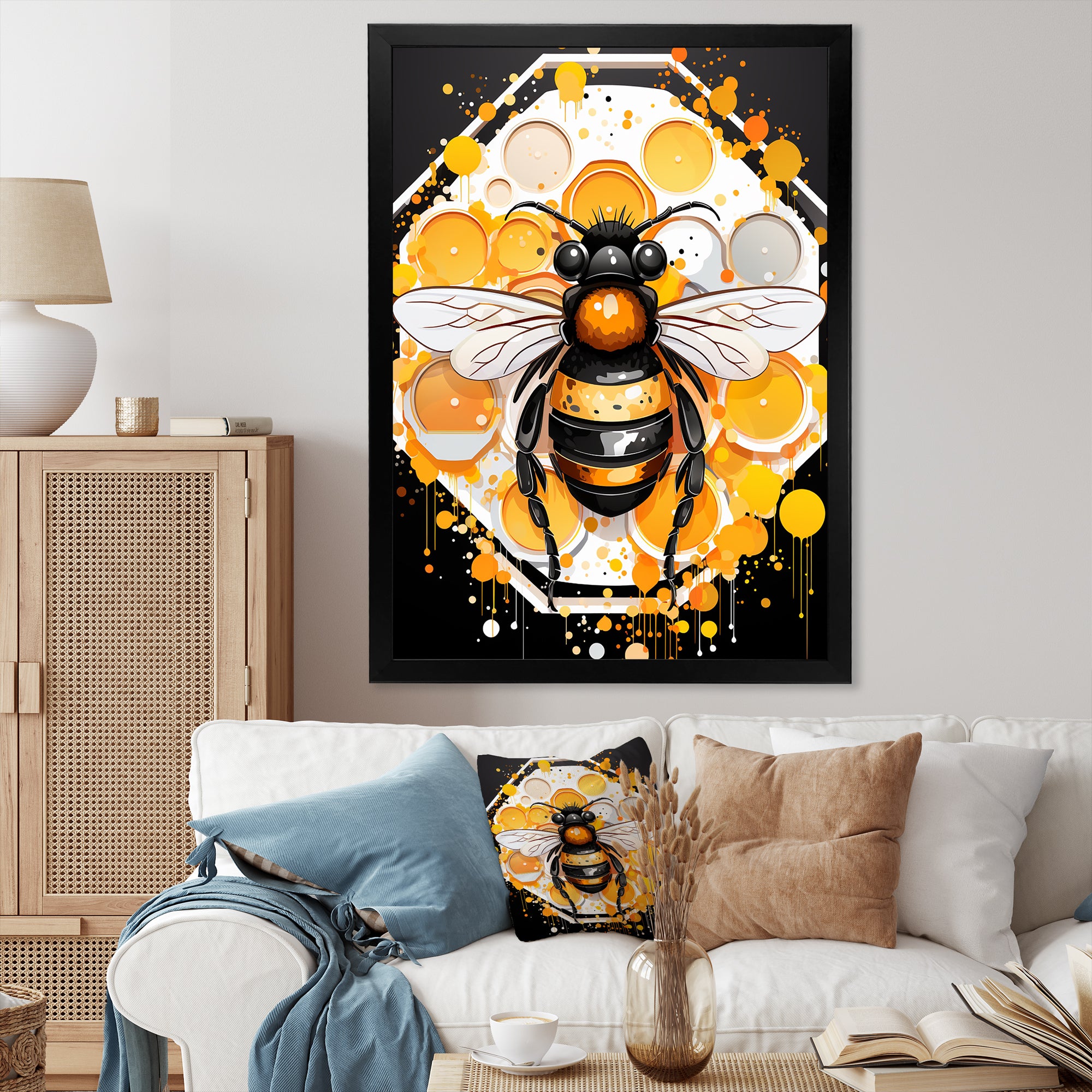 Yellow and black Honey bee - Insects & Bugs Canvas Wall Art