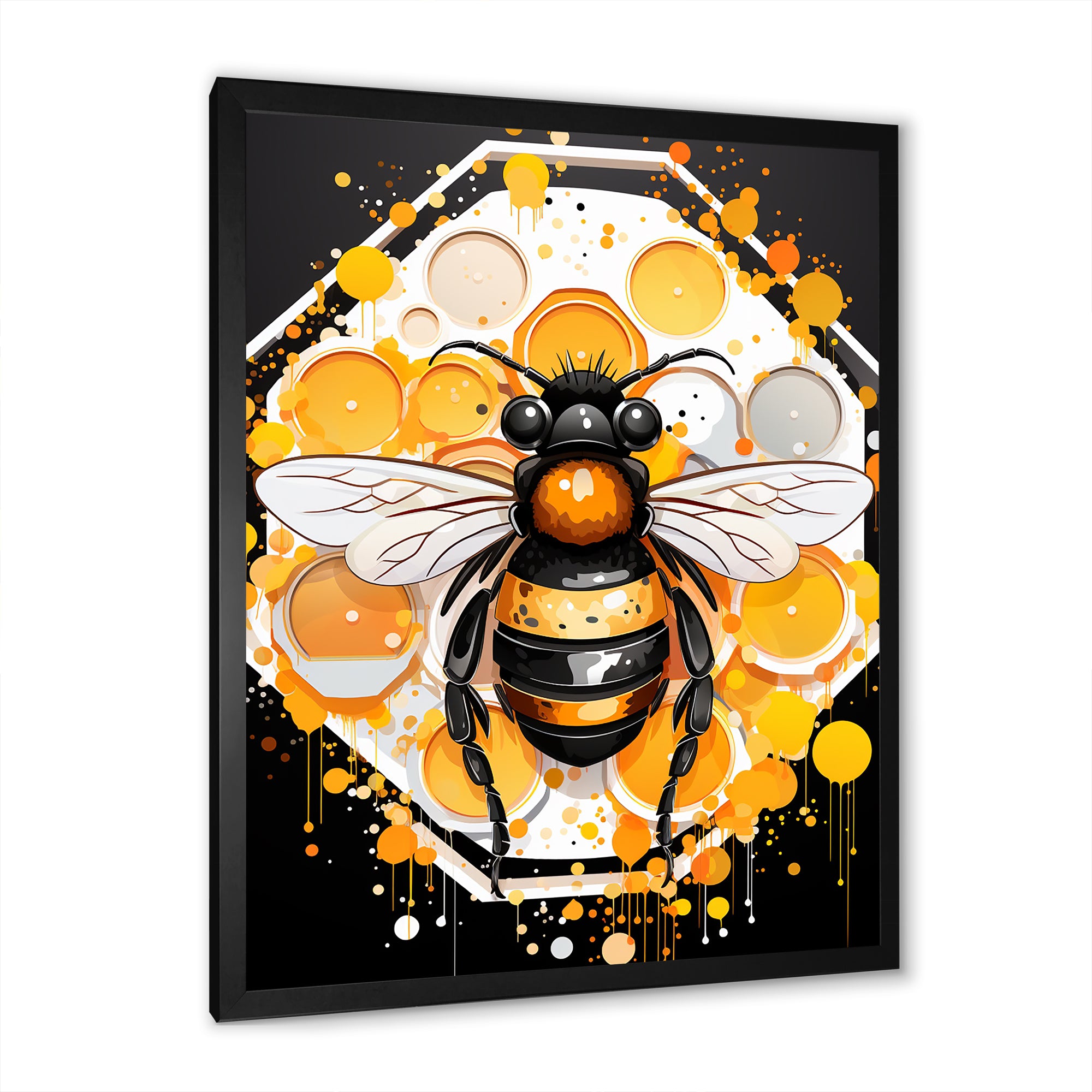 Yellow and black Honey bee - Insects & Bugs Canvas Wall Art