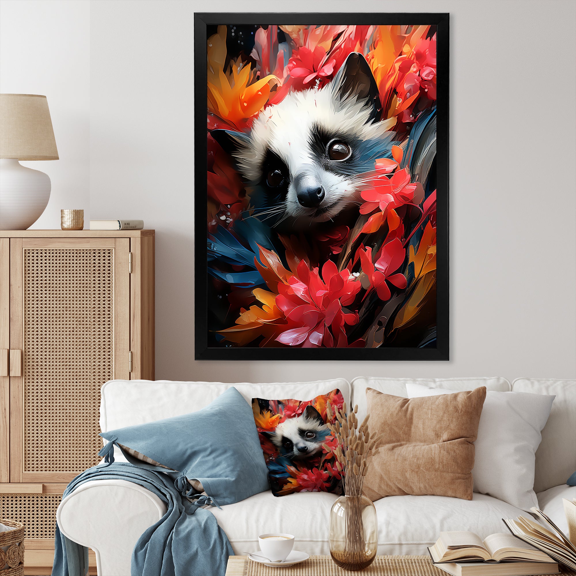Pink and white floral Meerkat portrait - Meercat Wall Decor