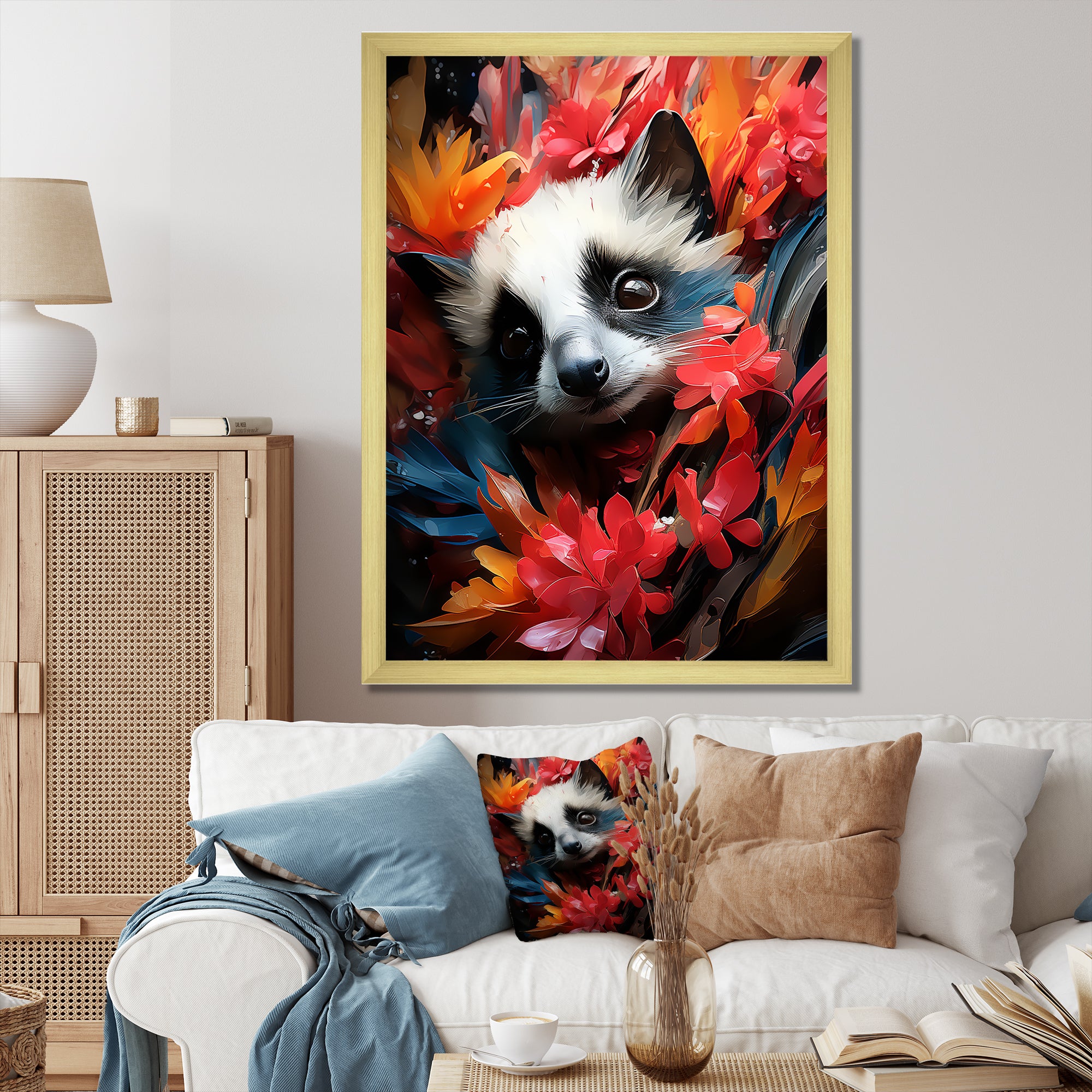 Pink and white floral Meerkat portrait - Meercat Wall Decor