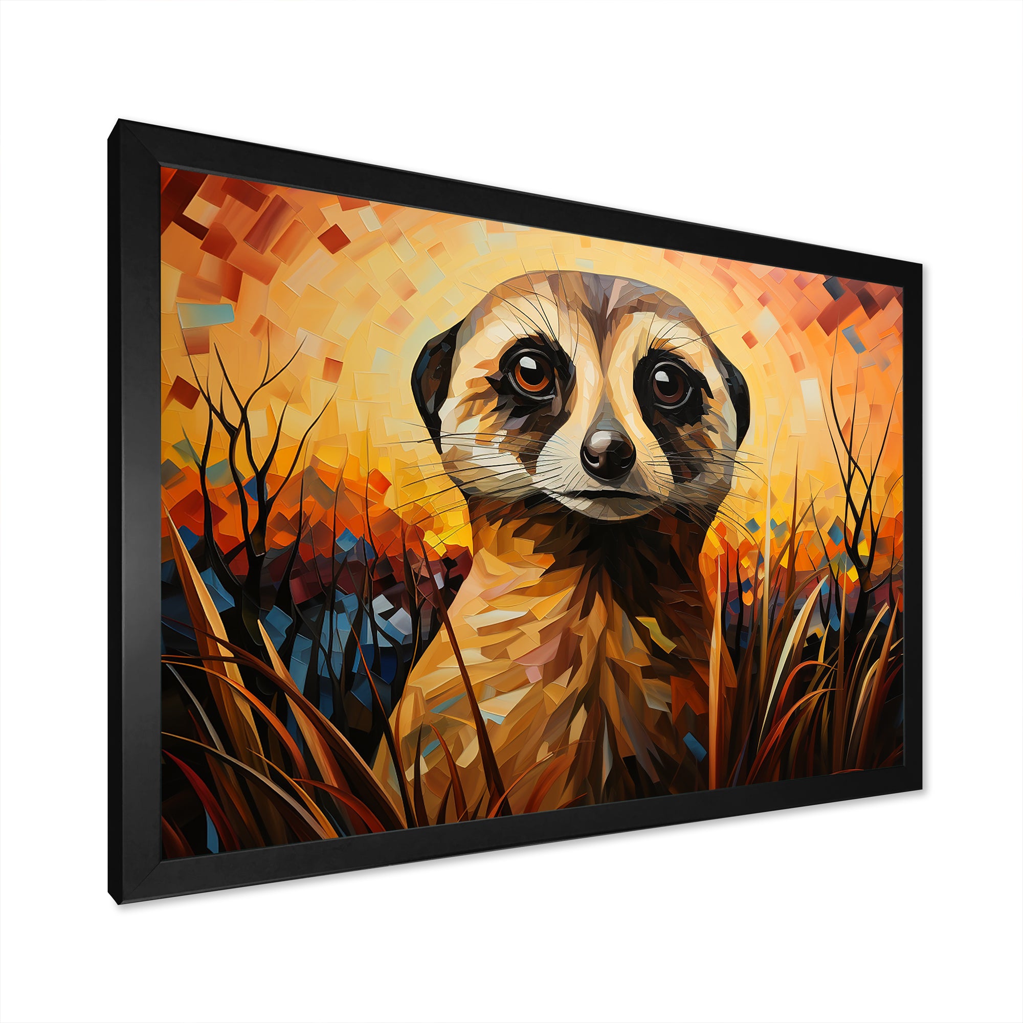 Yellow Meerkat floral meadows - Meercat Framed Canvas Art