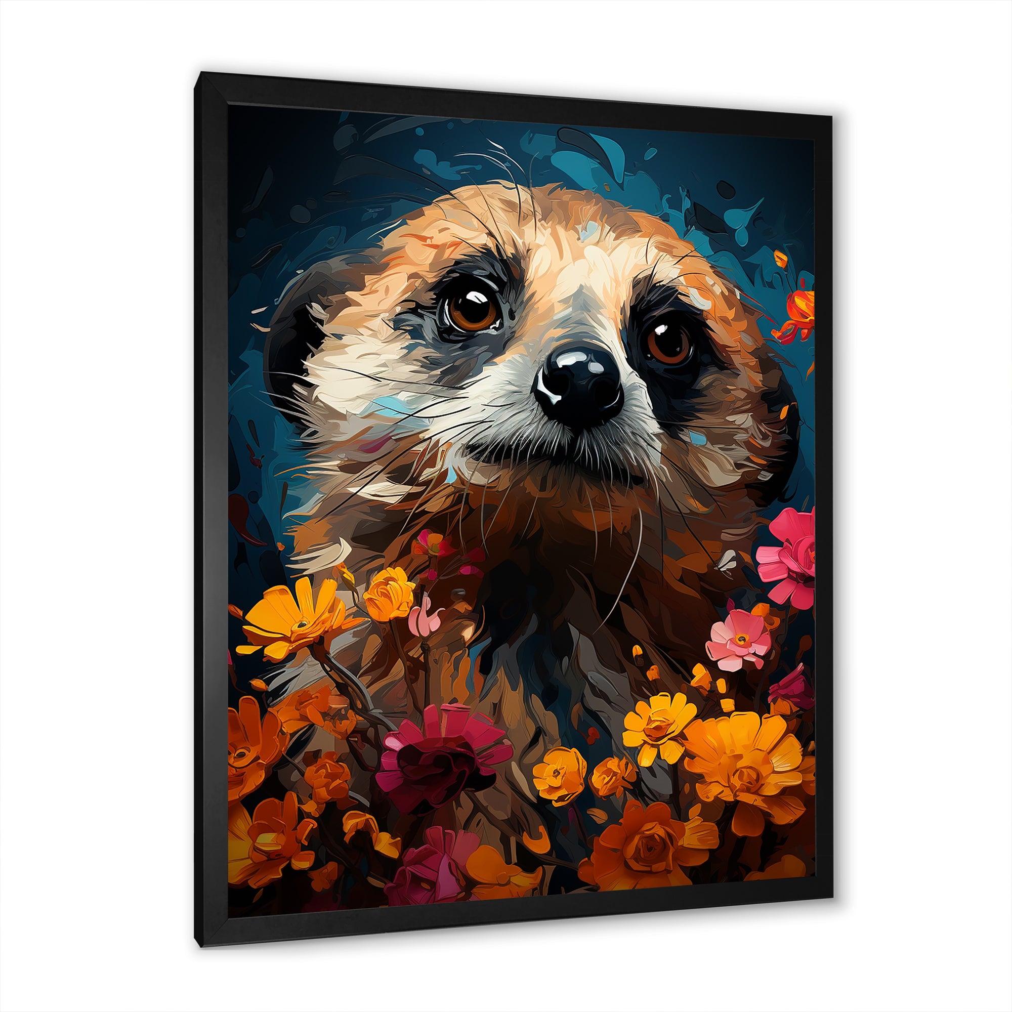 Blue Meerkat floral meadows - Meercat Large Canvas Wall Art