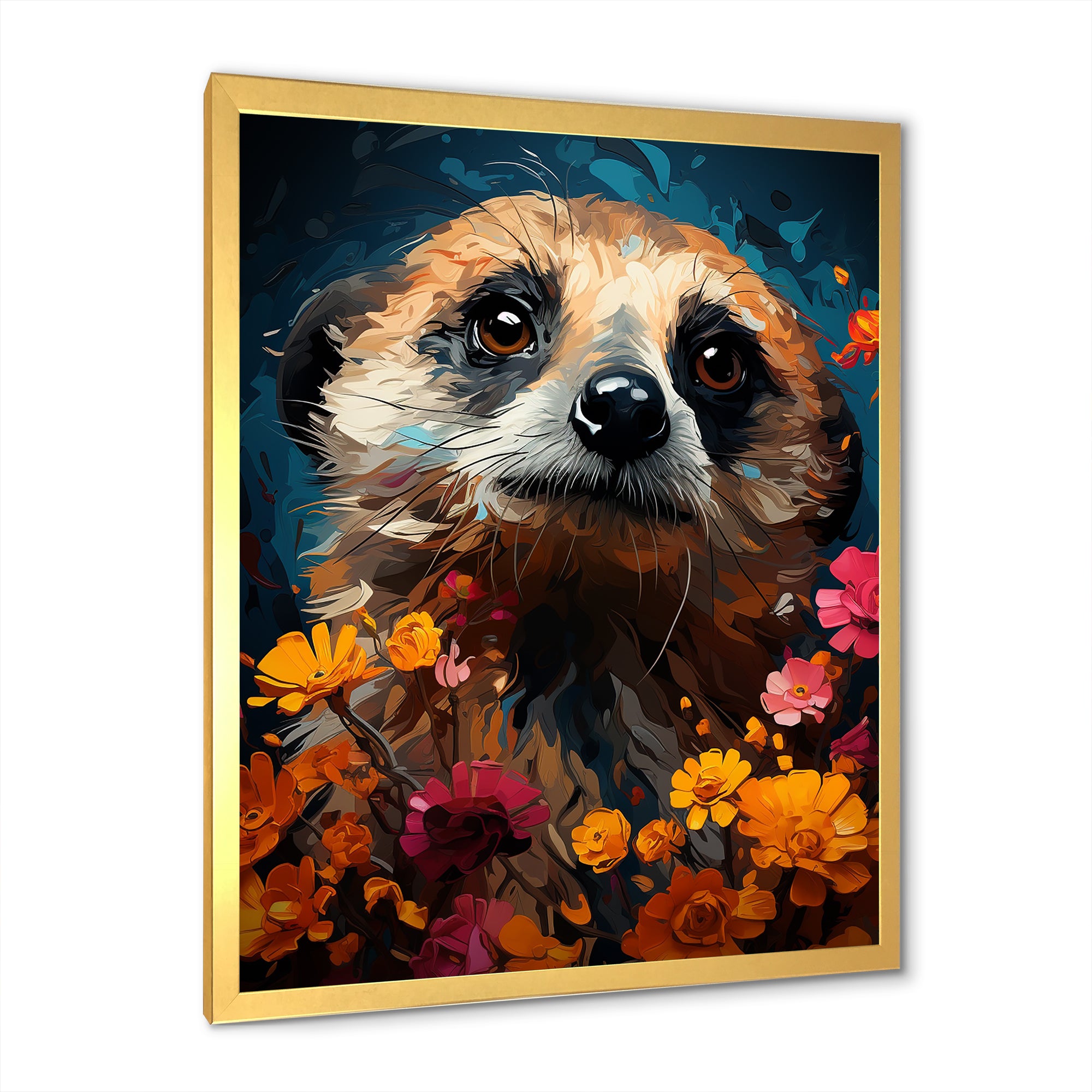Blue Meerkat floral meadows - Meercat Large Canvas Wall Art