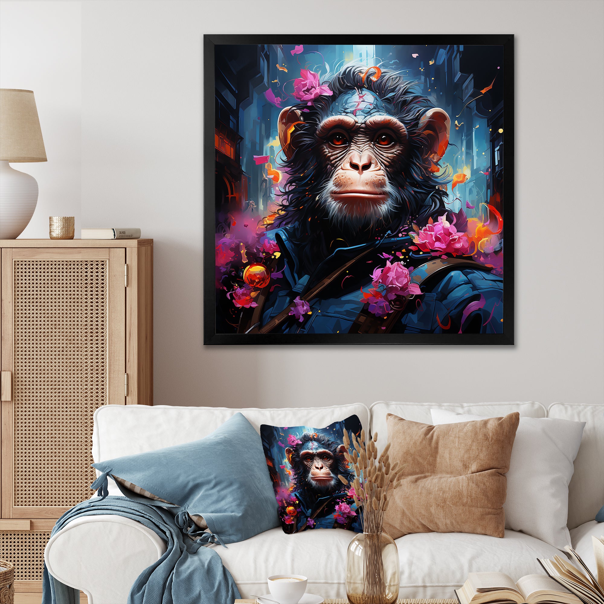 Floral Monkey warrior - Monkey Canvas Wall Art