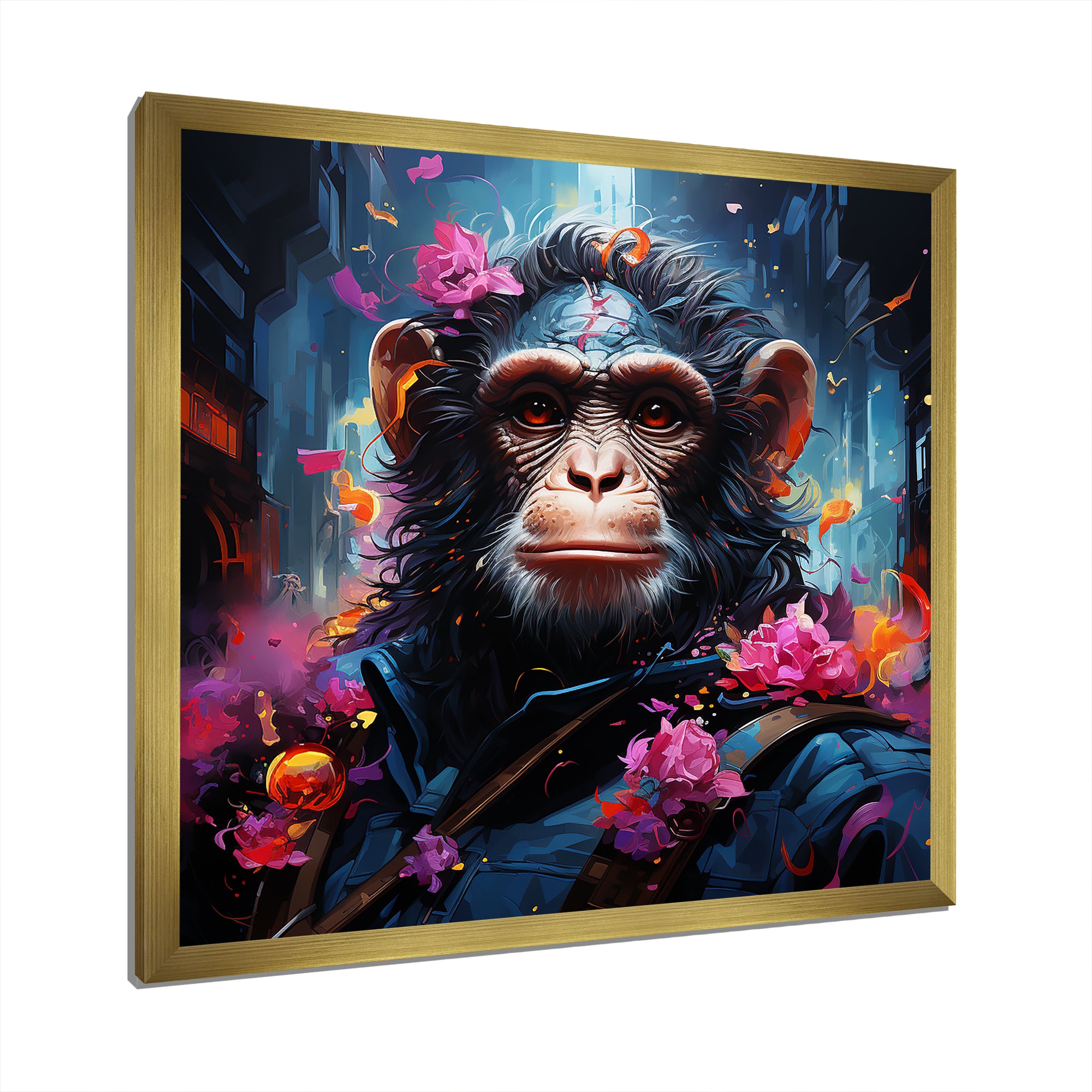Floral Monkey warrior - Monkey Canvas Wall Art