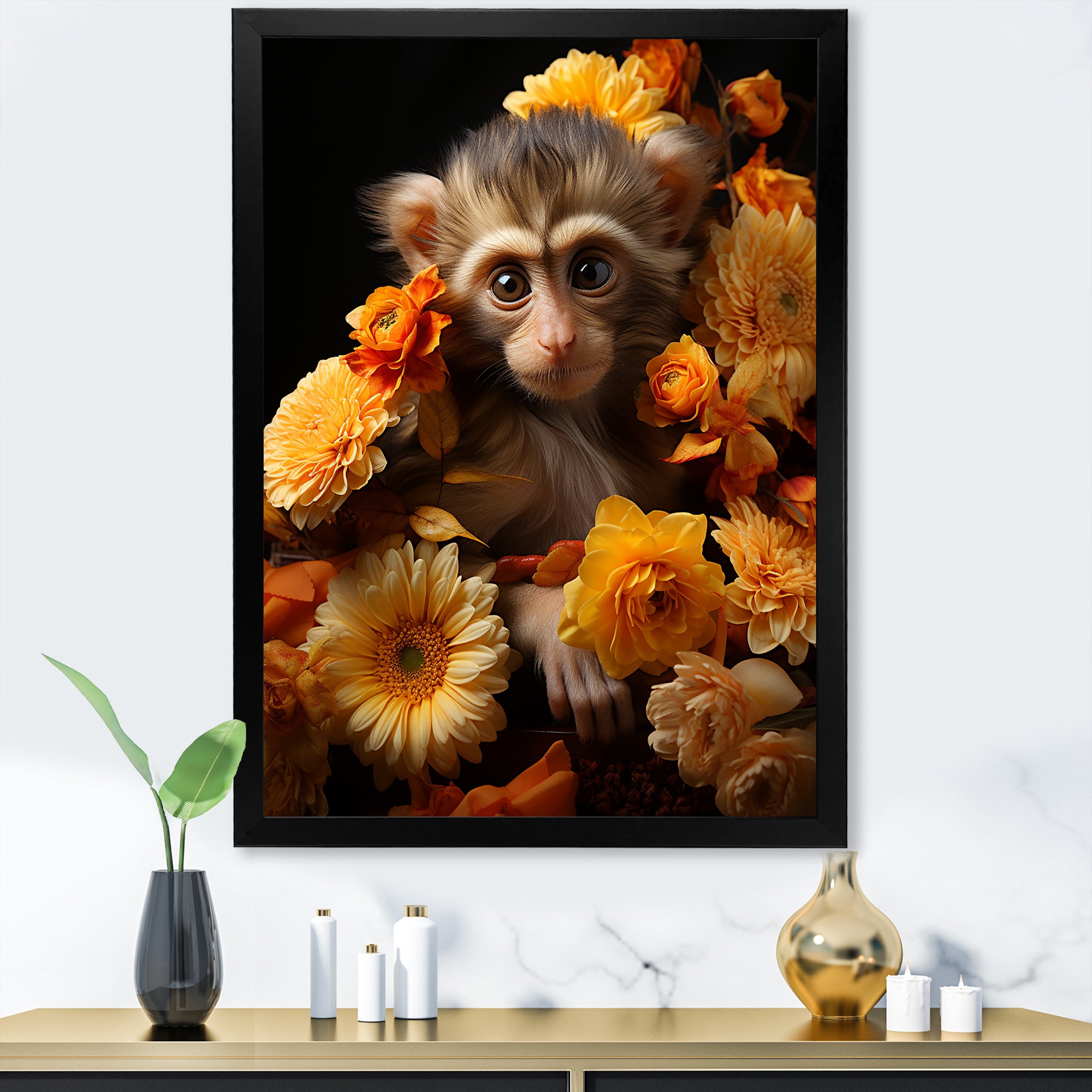 Yellow Autumn Monkey Palette - Monkey Canvas Wall Art