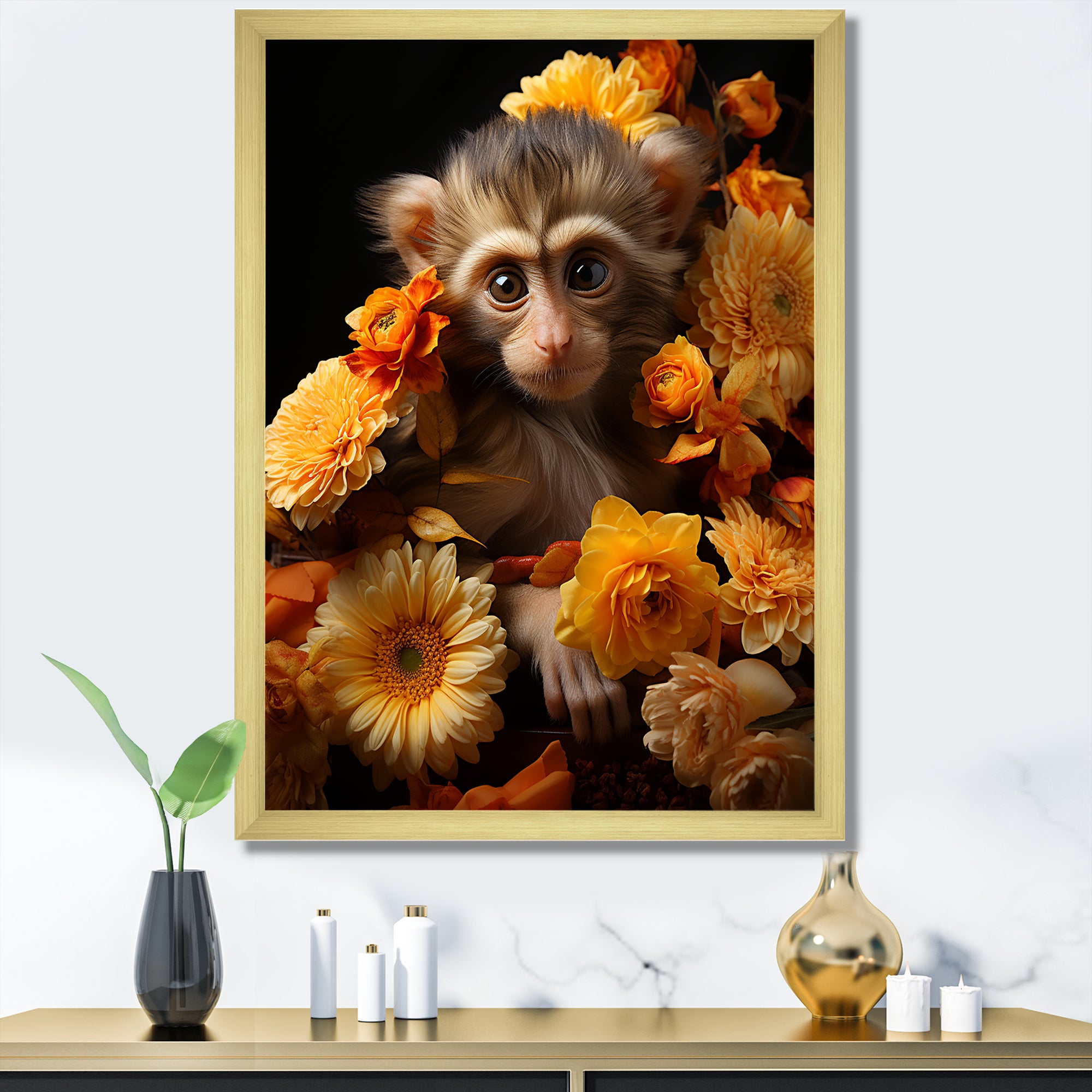 Yellow Autumn Monkey Palette - Monkey Canvas Wall Art