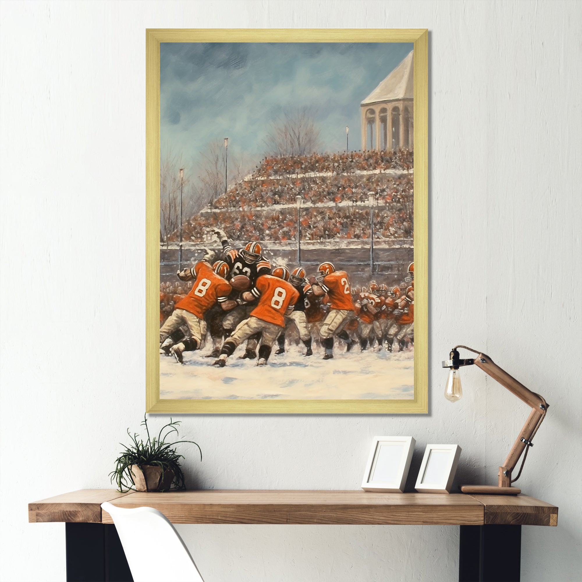 Orange 1970S Football Clash I - Football Canvas Wall Art