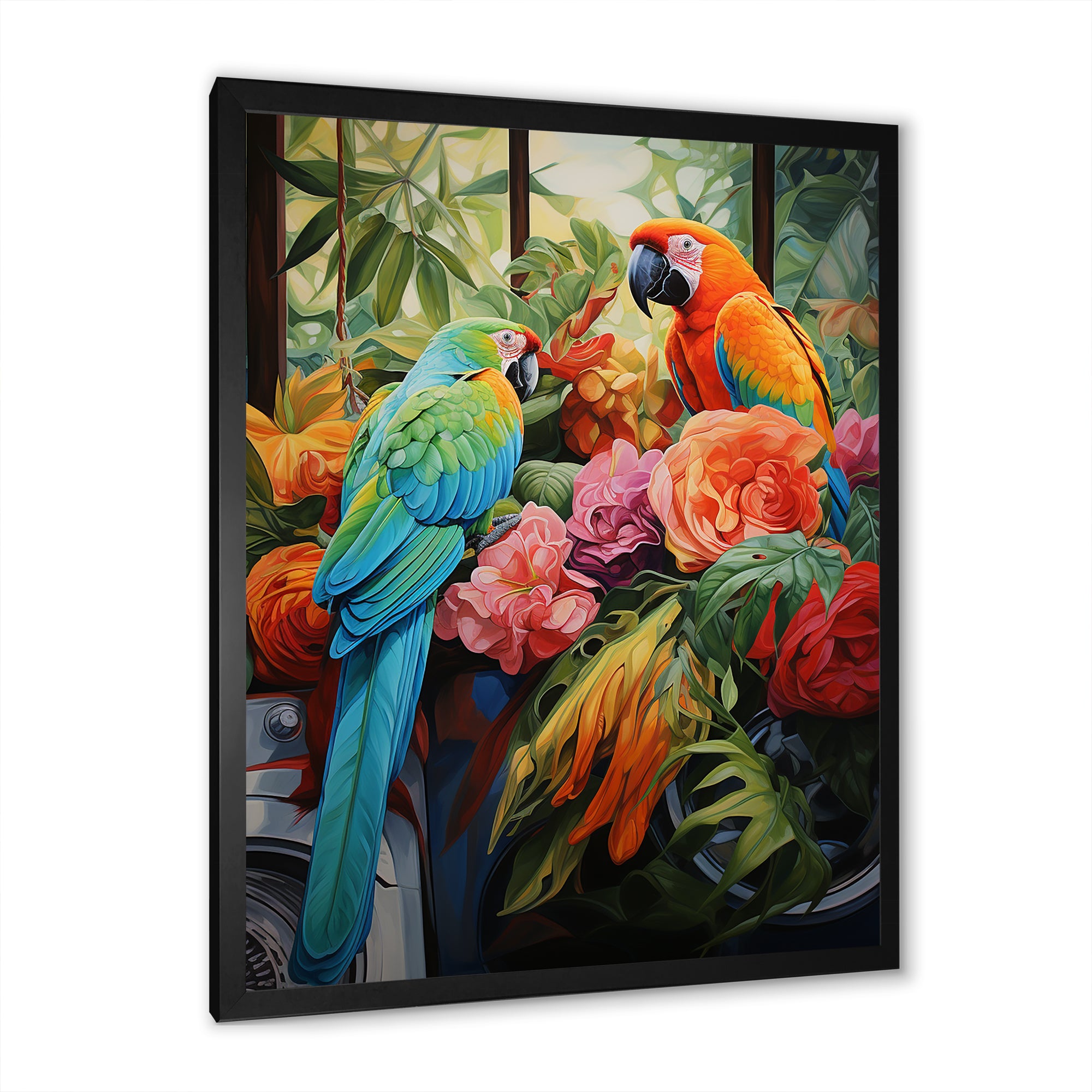Blue Parrot jungle Paradise - Parrot Framed Canvas Art